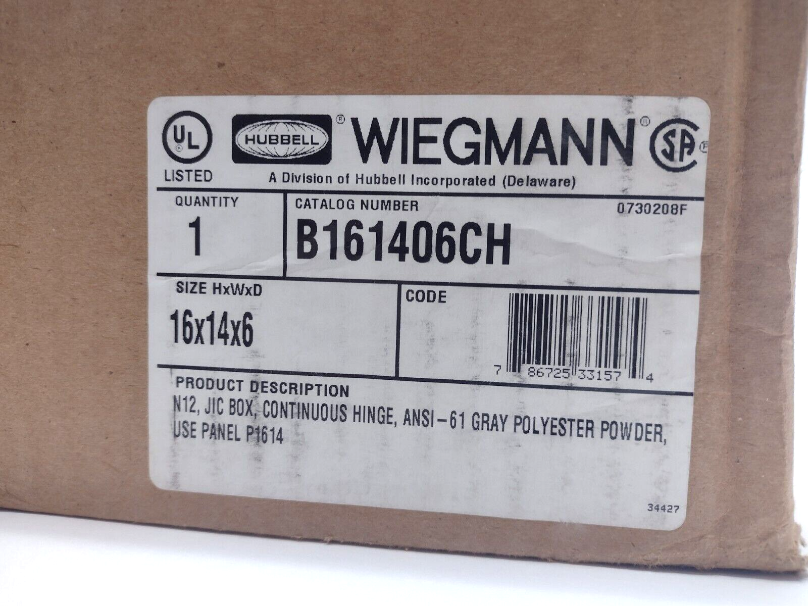 Hubbell B161406CH 16x14x6 N12 JIC Box Continuous Hinge ANSI Gray 786725331574 - Maverick Industrial Sales