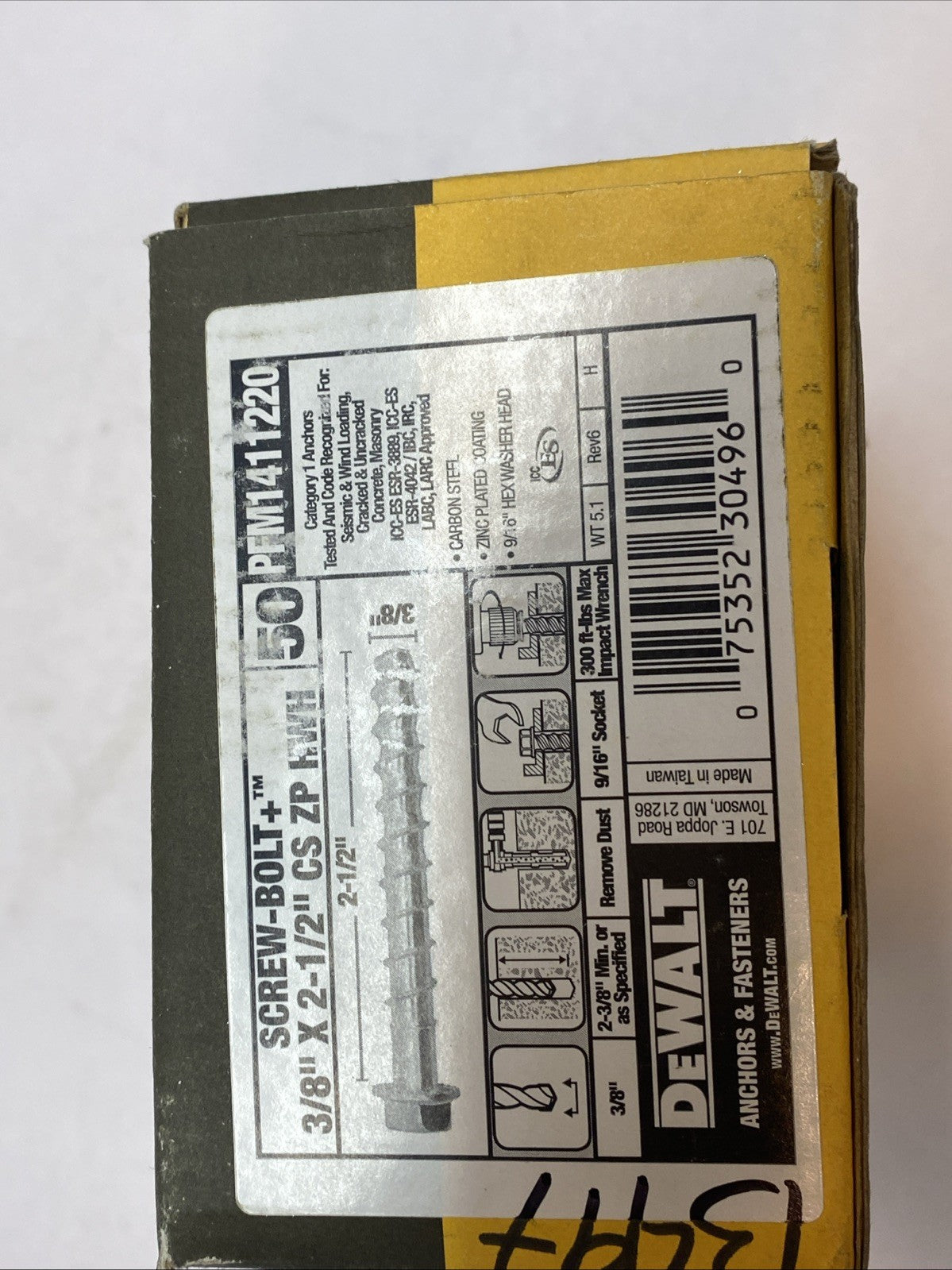 DeWalt PFM1411220 Screw-Anchors Carbon Steel 2 1/2" x 3/8 BOX OF 23 - Maverick Industrial Sales
