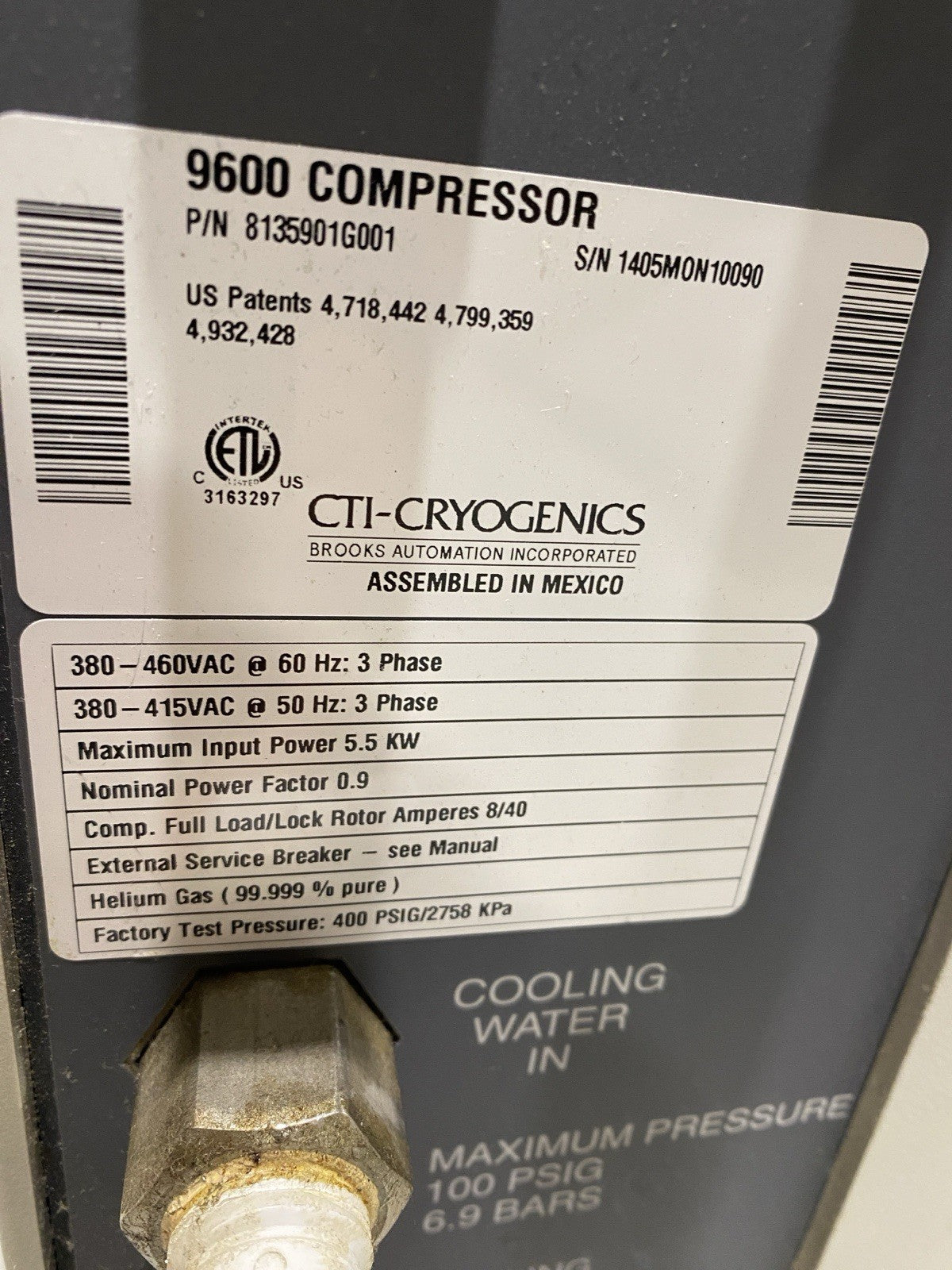 CTI Cryogenics 8135901G001 9600 Series Compressor 380-460V 3Ph Cracked Casing - Maverick Industrial Sales