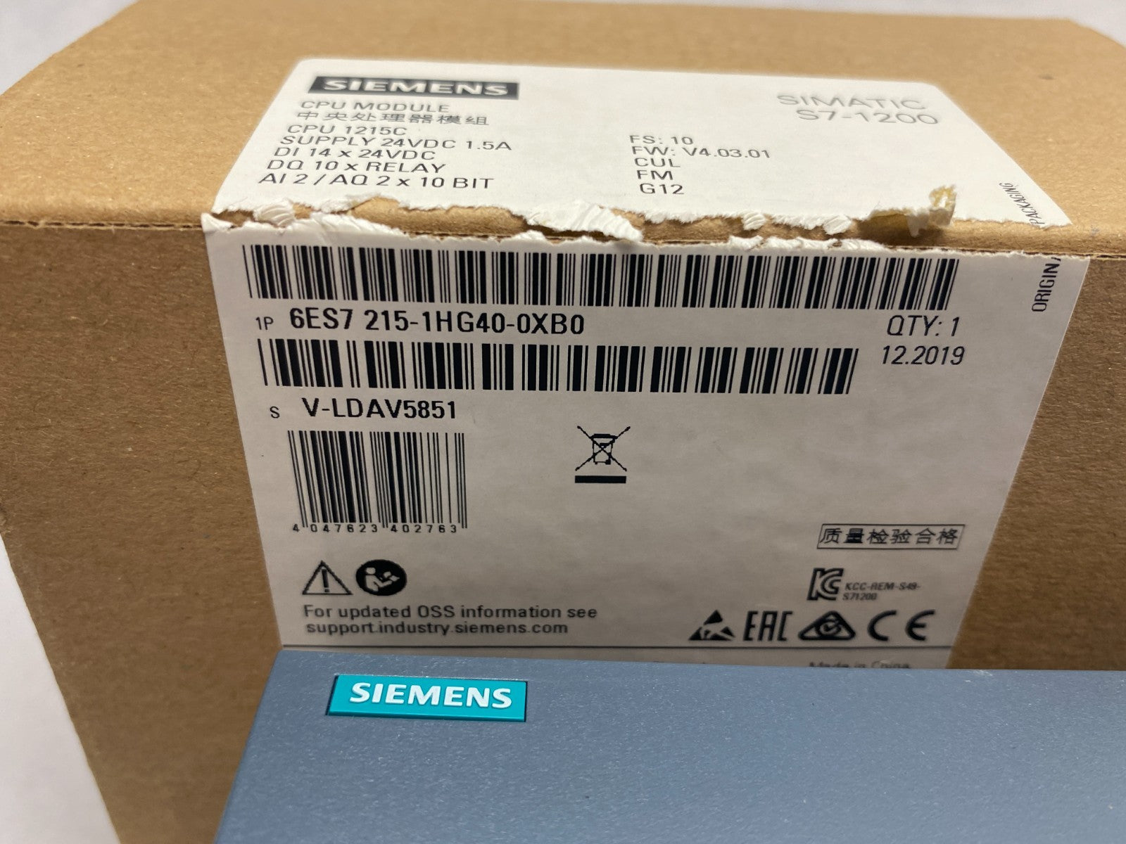 Siemens 6ES7 215-1HG40-0XB0 SIMATIC S7-1200 CPU Module DI 14x24VDC DQ 10x - Maverick Industrial Sales
