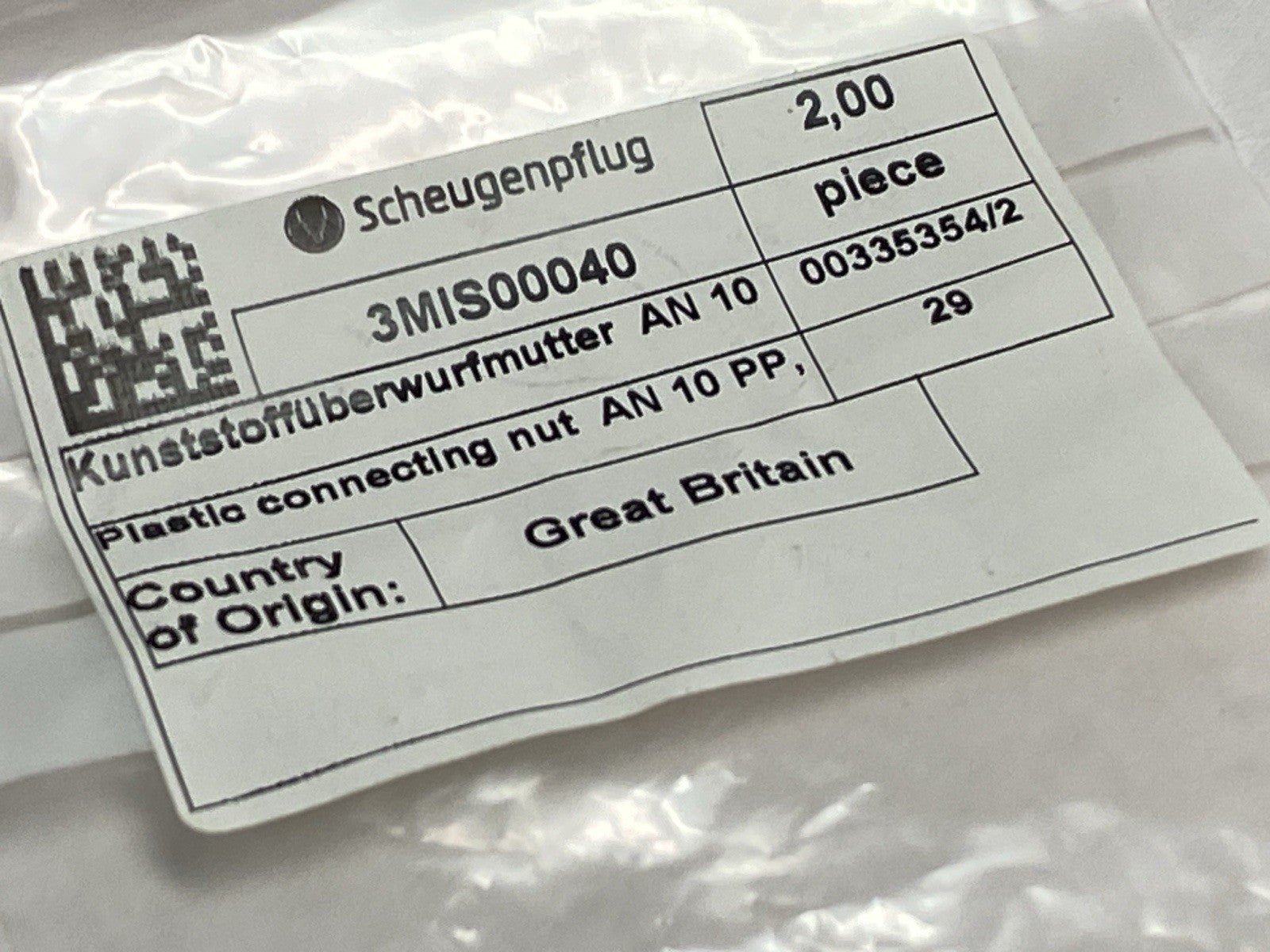 Scheugenpflug 3MIS00040 Plastic Connecting Nut AN 10 PP LOT OF 2 - Maverick Industrial Sales