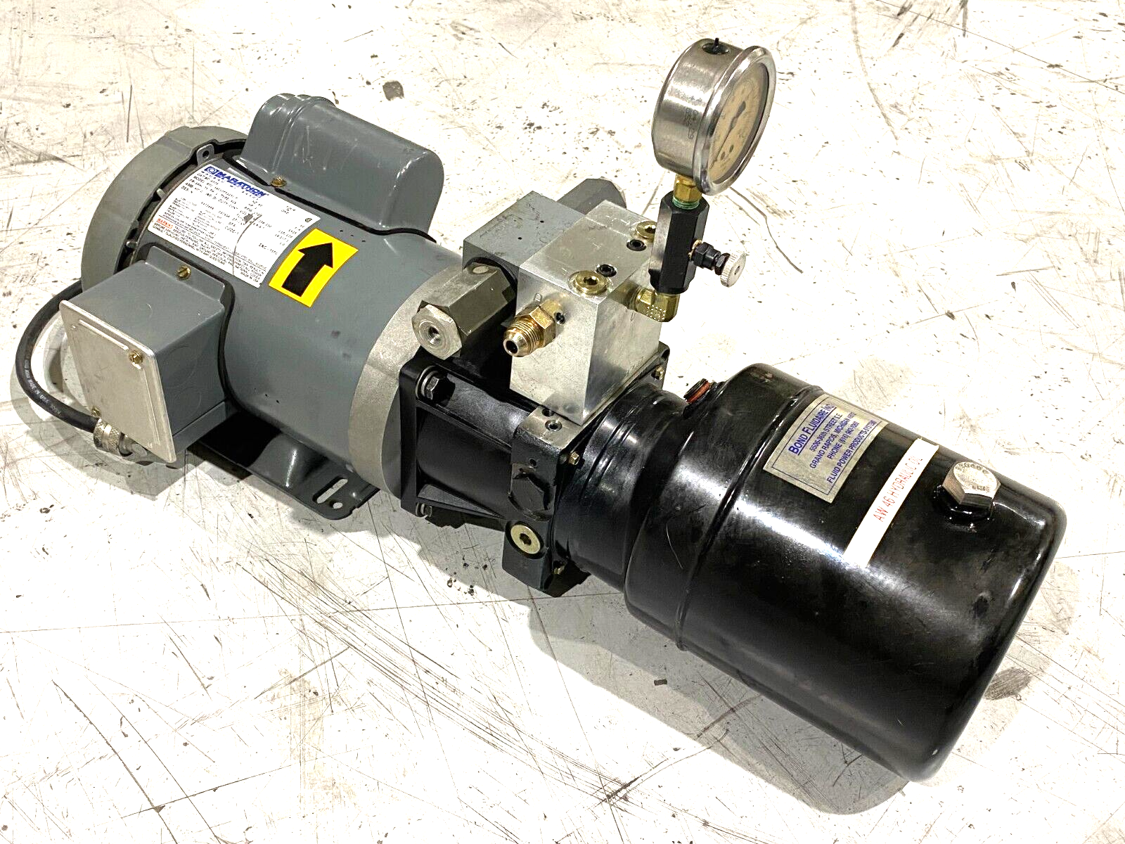 Marathon G573 Electric Motor 1-Phase BVJ 56C17F5323J P w/ Hydraulic Fluid Tank - Maverick Industrial Sales