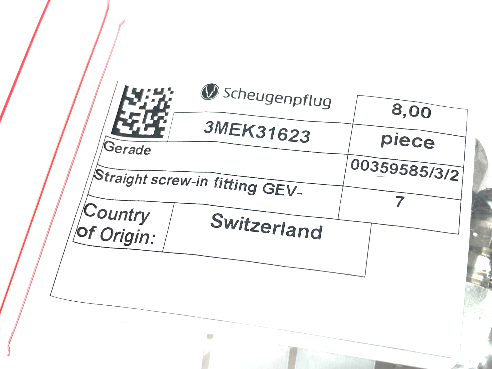 Scheugenpflug 3MEK31623 Straight Screw-In Fitting GEV PKG OF 2 - Maverick Industrial Sales