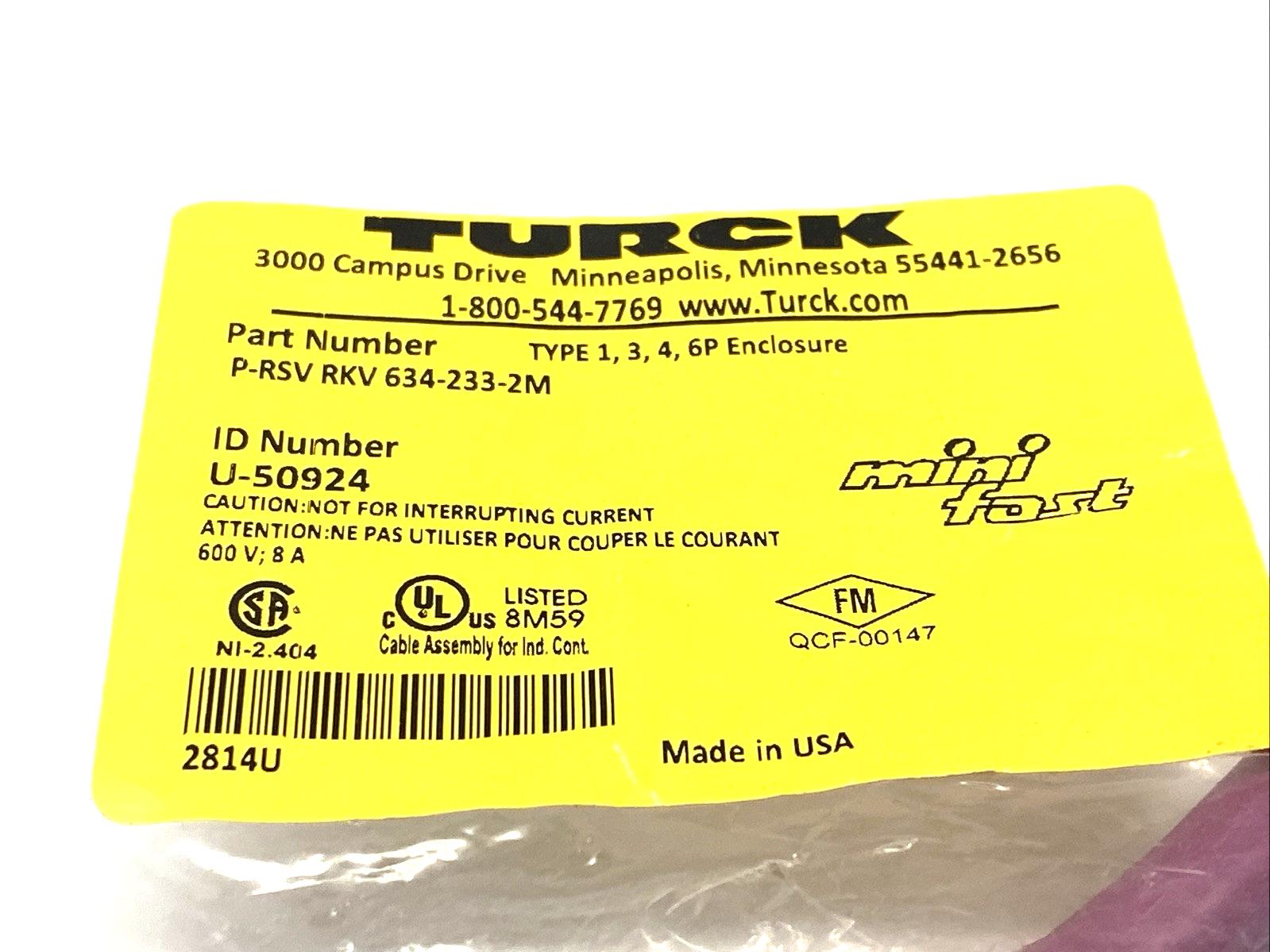 Turck P-RSV RKV 634-233-2M Hazardous Location Cordset 7/8 Male-Female 2m U-50924 - Maverick Industrial Sales