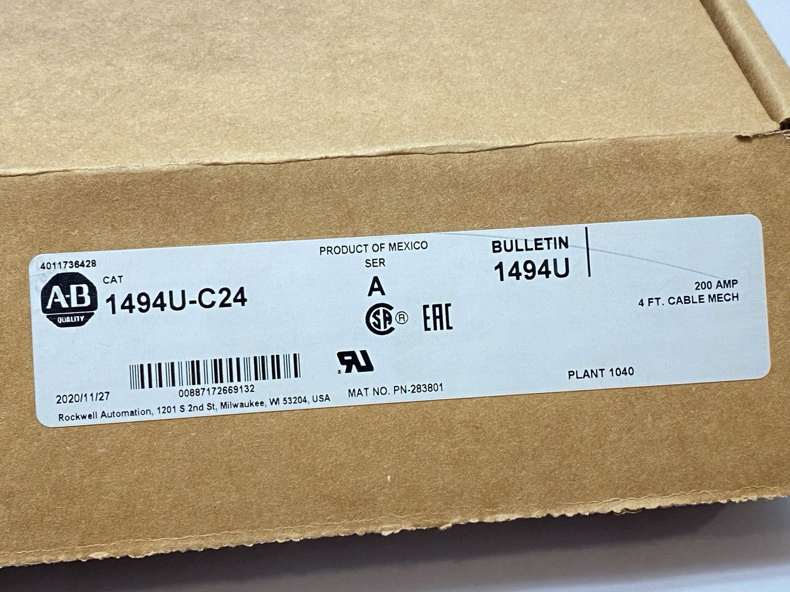 1494U-C24 | Allen Bradley Ser A Cable Mechanism 4ft For 200A Switch - New – Open box - Maverick Industrial Sales