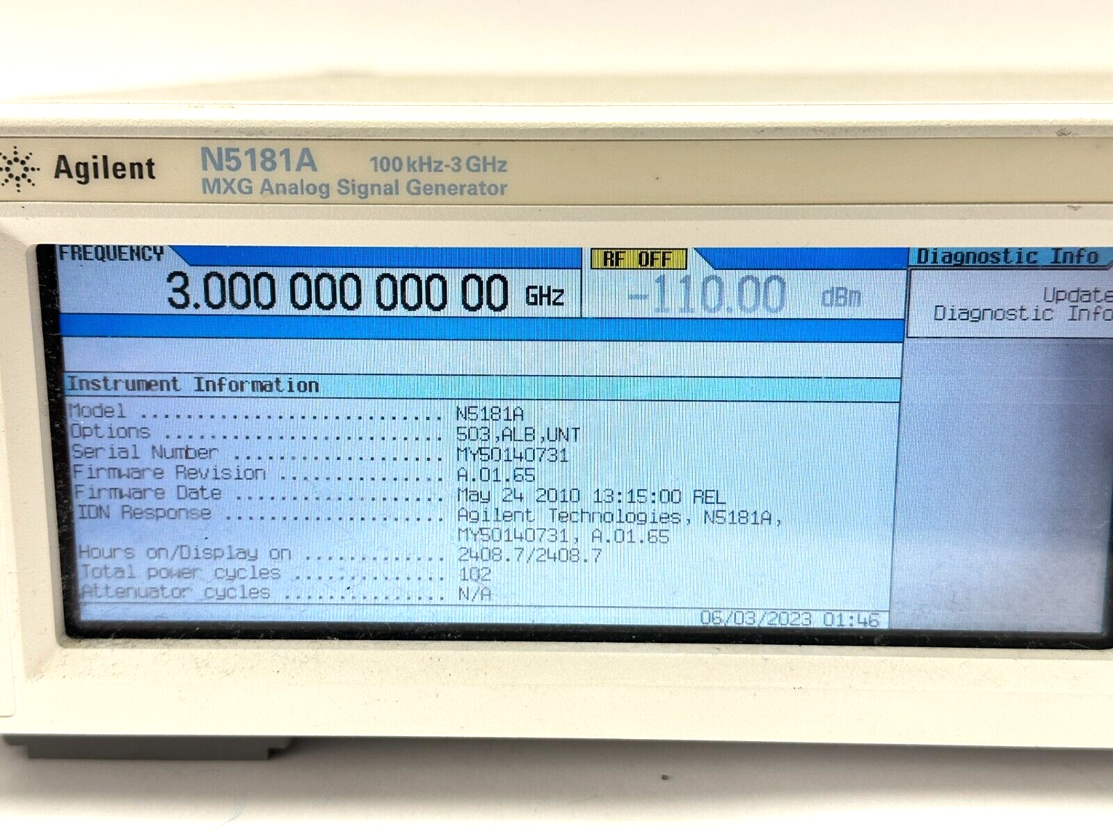 Agilent N5181A MXG Analog Signal Generator 100kHz-3GHz MY50140731 503 ALB UNT - Maverick Industrial Sales