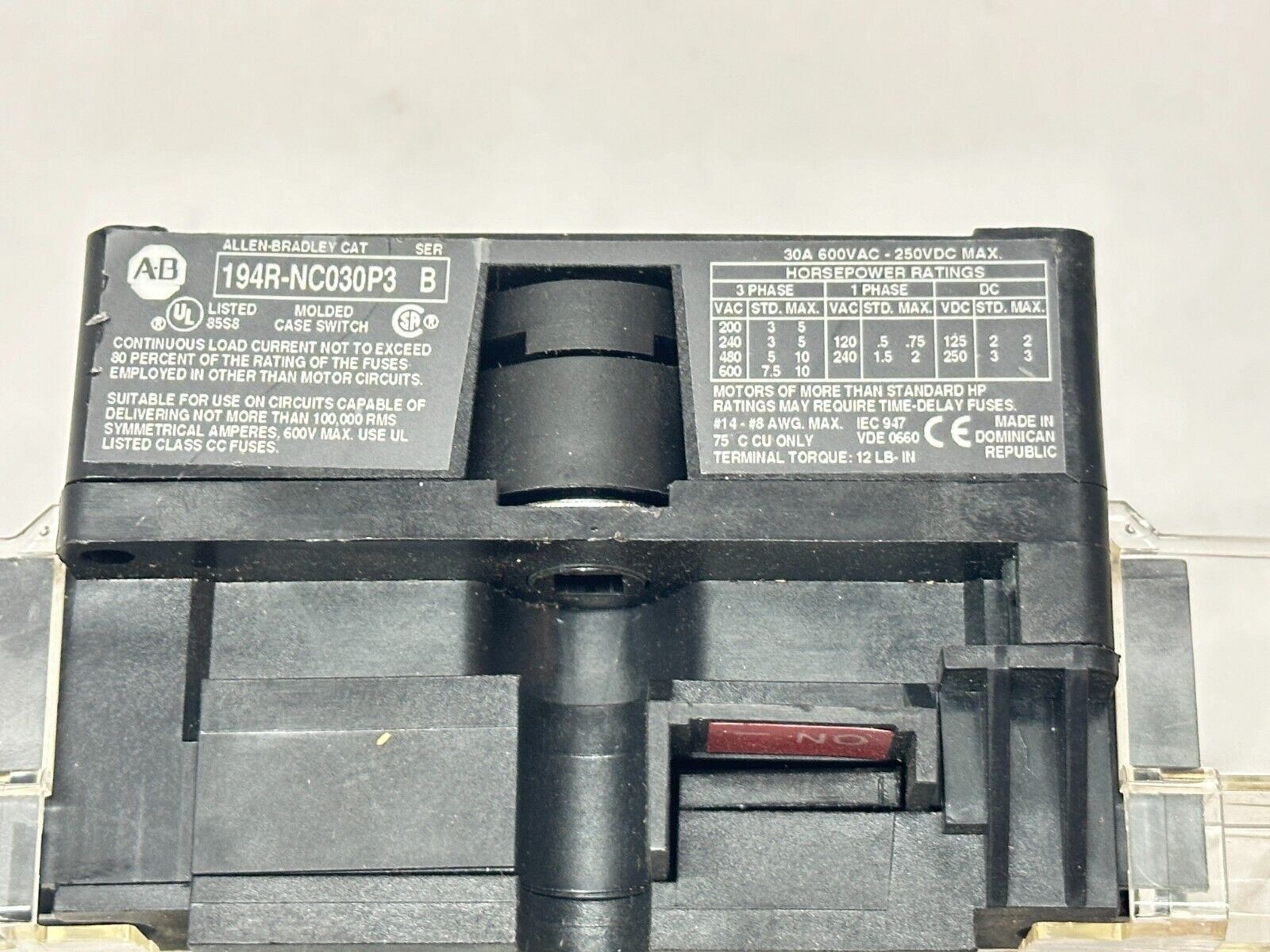 Allen Bradley 194R-NC030P3 Ser. B Rotary Disconnect Switch 30A 600VAC w/ Cover - Maverick Industrial Sales