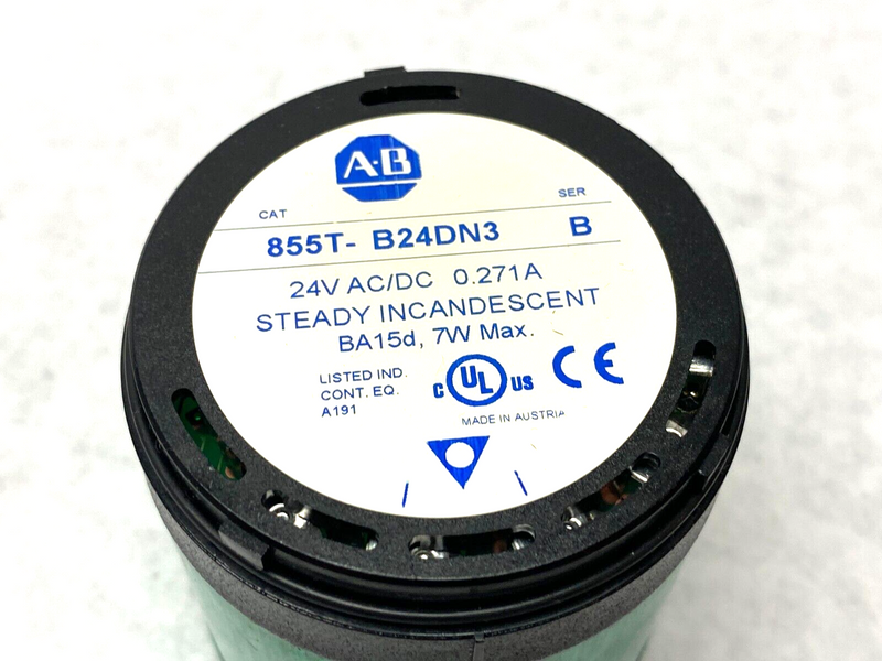 Allen Bradley 855T-B24DN3 Ser B Steady Incandescent Stack Light Green 855E-LL24G - Maverick Industrial Sales