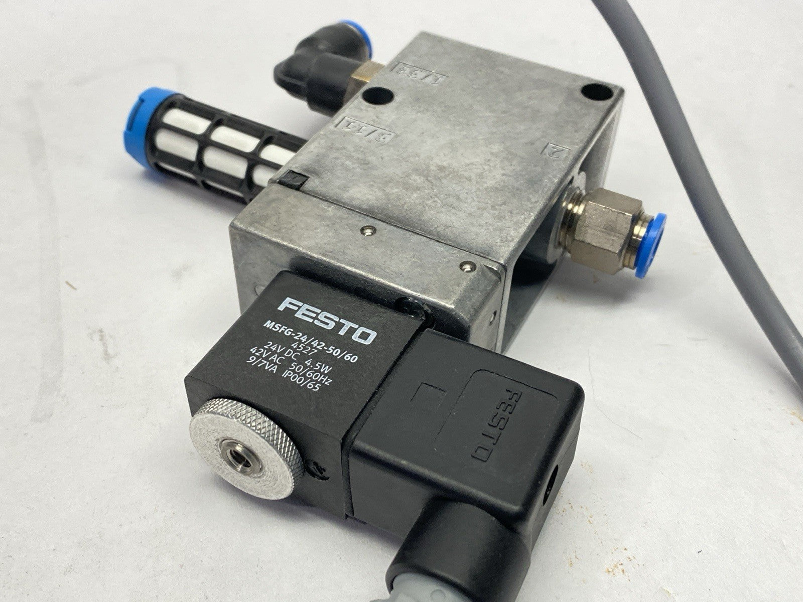 Festo MFH-3-1/4 Pneumatic Solenoid Valve 9964 w/ MSFG-24/42-50/60 Solenoid 4527 - Maverick Industrial Sales