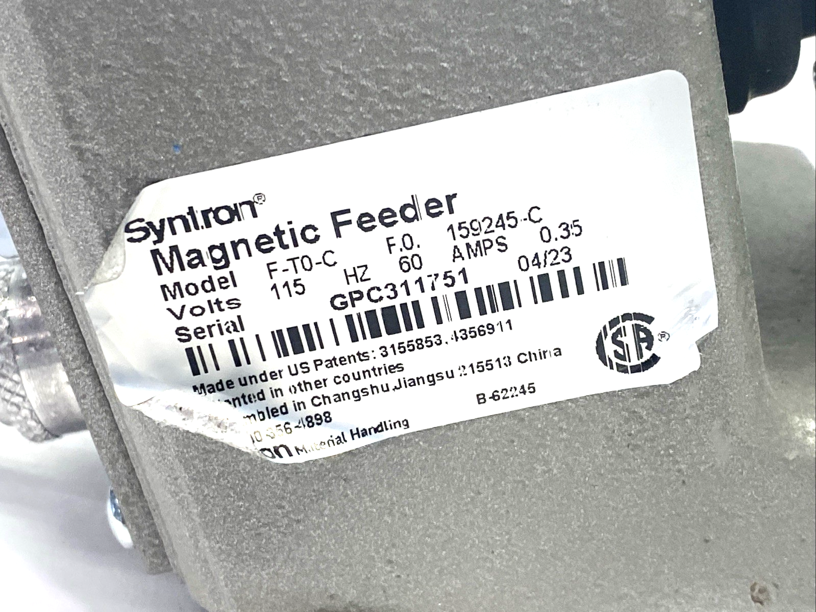 Syntron F-T0-C Magnetic Vibratory Feeder - Maverick Industrial Sales