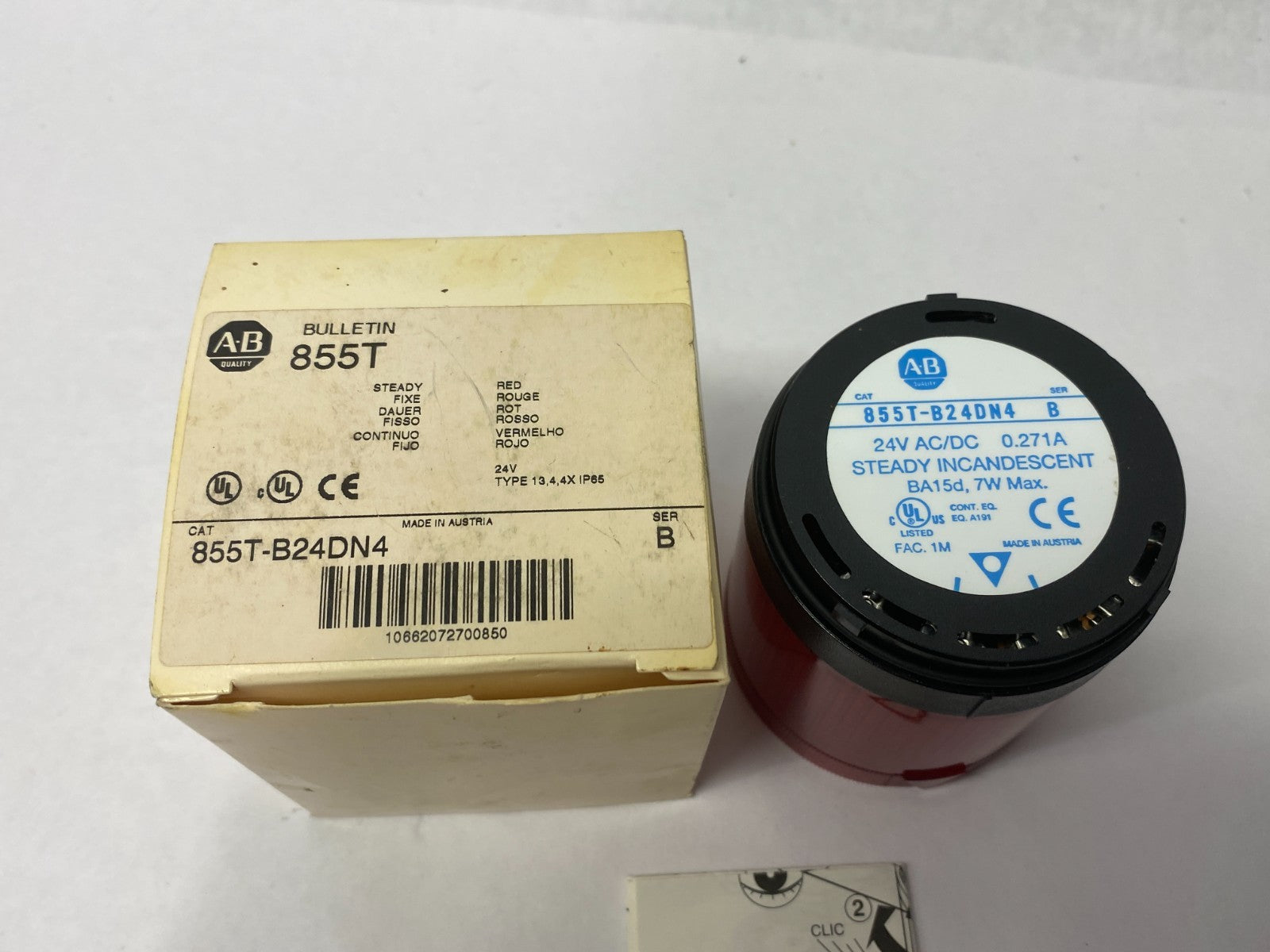 855T-B24DN4 | Allen Bradley Ser. B Steady Red Incandescent Stack Light, 70mm, 24V - New – Open box - Maverick Industrial Sales