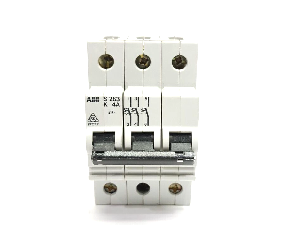 S283-K4,S283-K4A,S 283-K4,S 283 K 4A,S283K4A,S283K4 | ABB S283-K4 Miniature Circuit Breaker 3P 4A 415VAC - Used - Maverick Industrial Sales
