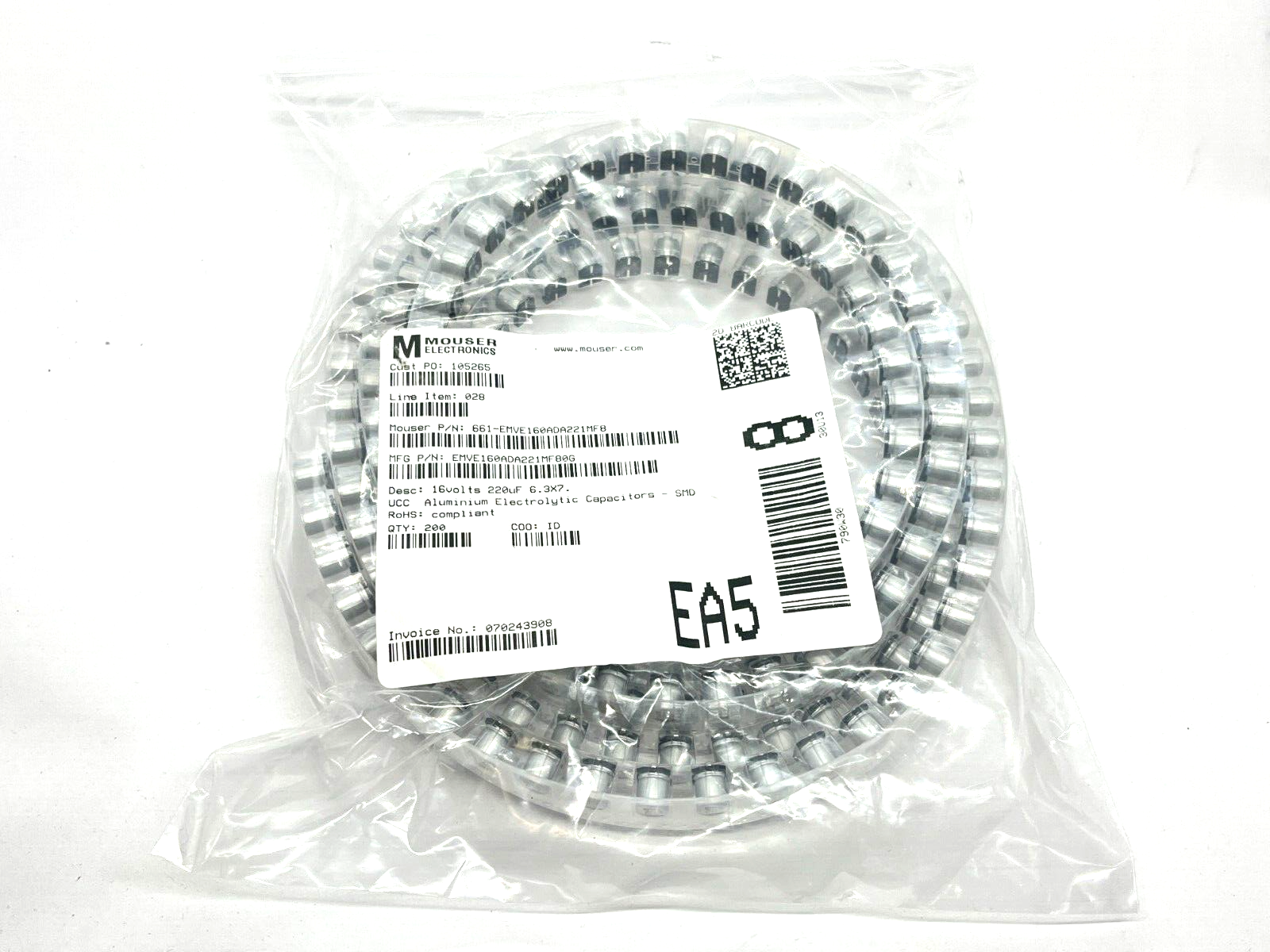 United Chemi-Con EMVE160ADA221MF80G Capacitors - SMD 16V 220uF 6.3X7.7 200QTY - Maverick Industrial Sales