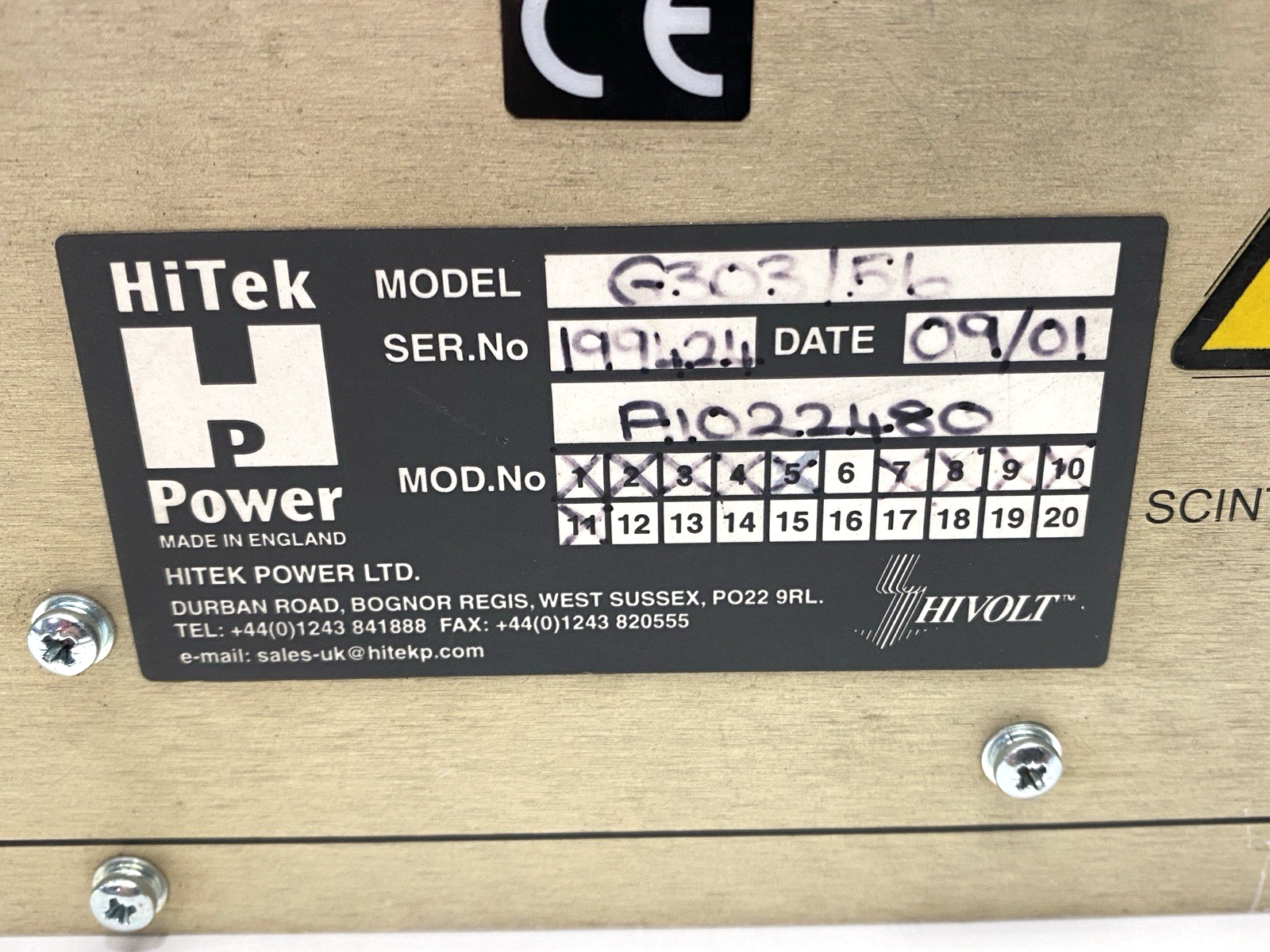 HiTek Power G303156 Advance Hivolt Power Supply 35kV - Maverick Industrial Sales