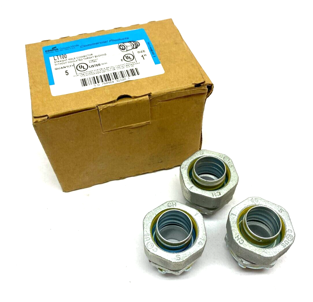 Cooper Crouse Hinds LT100 Straight Male Connector w/o Throat Bushing BOX OF 3 - Maverick Industrial Sales