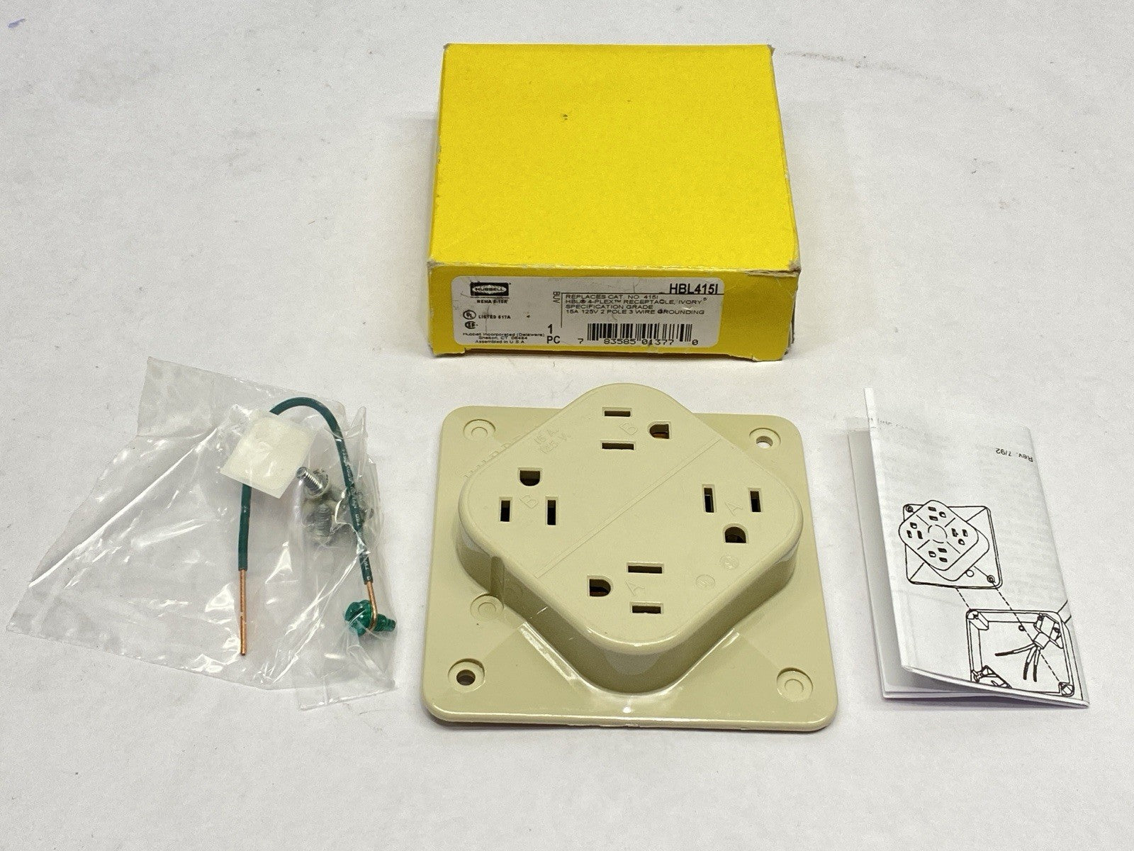 HBL415I | Hubbell HBL 4-Plex Receptacle Ivory 2-Pole 15A 125V - New – Open box - Maverick Industrial Sales