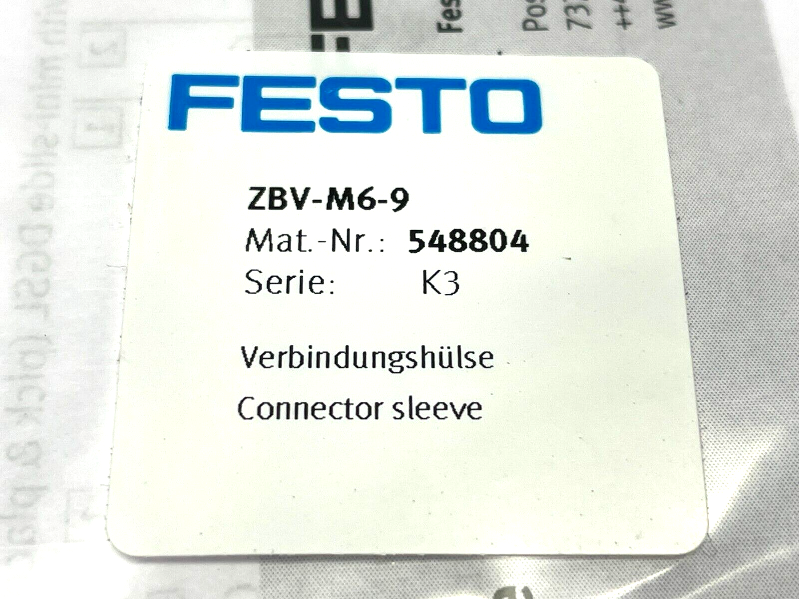 Festo ZBV-M6-9 Connector Sleeve 548804 - Maverick Industrial Sales