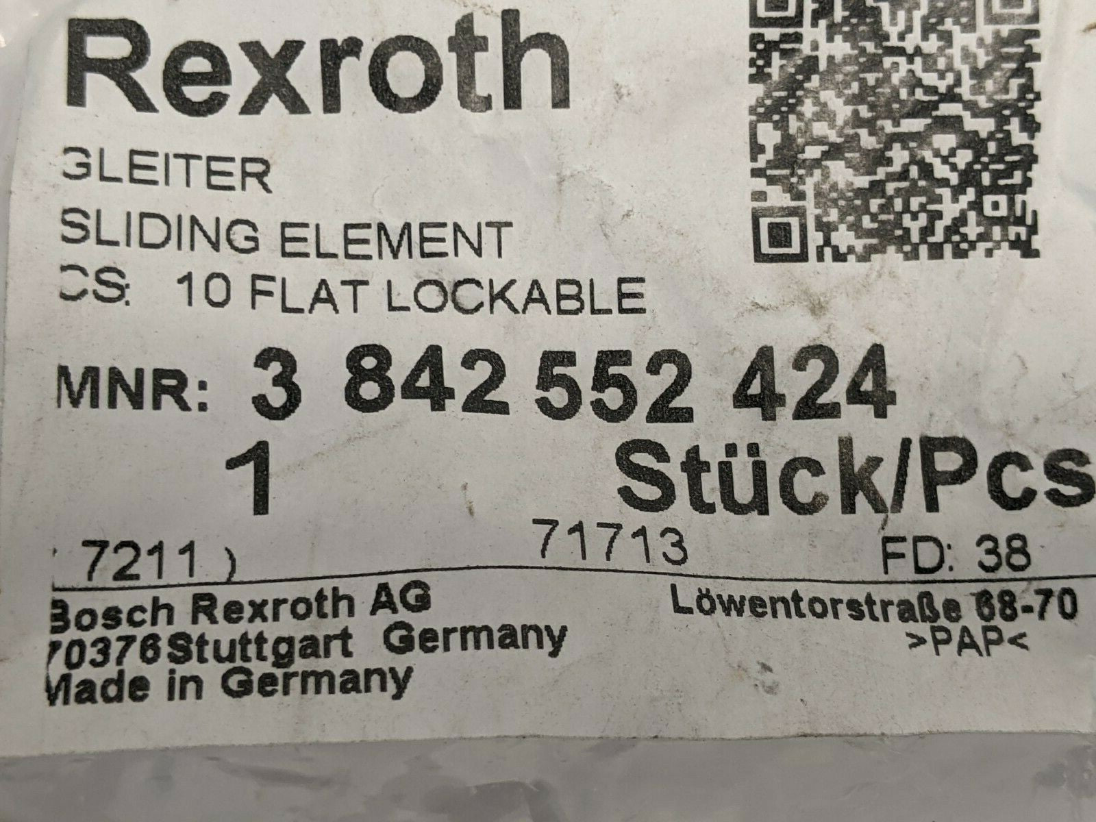 3 842 552 424 | Bosch Rexroth 3842552424 Sliding Element 10 Flat Lockable - New - Maverick Industrial Sales