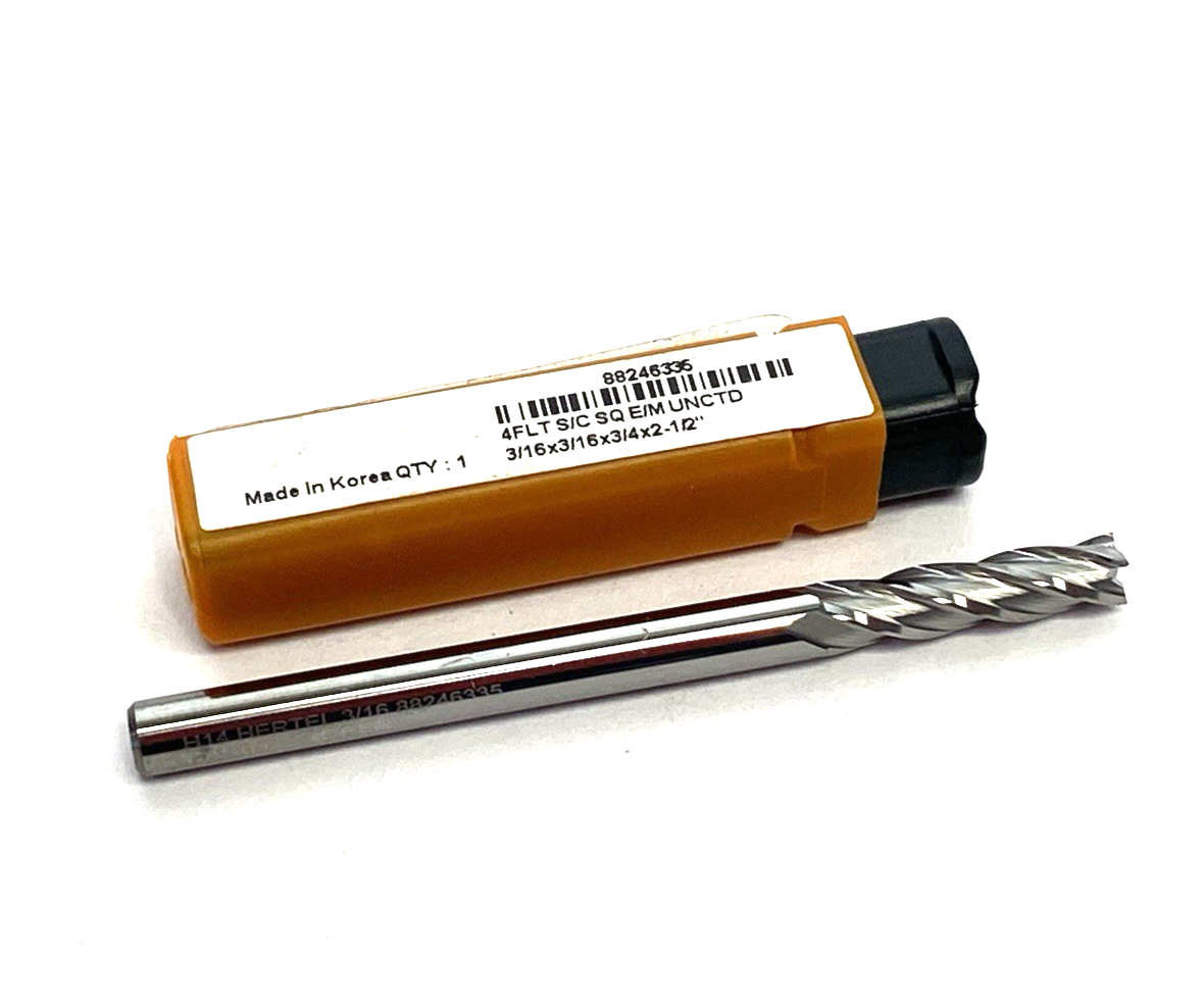 88246335 | Hertel Square End Mill: 3/16" Dia, 3/4" LOC, 4 Flute, Solid Carbide - New – Open box - Maverick Industrial Sales