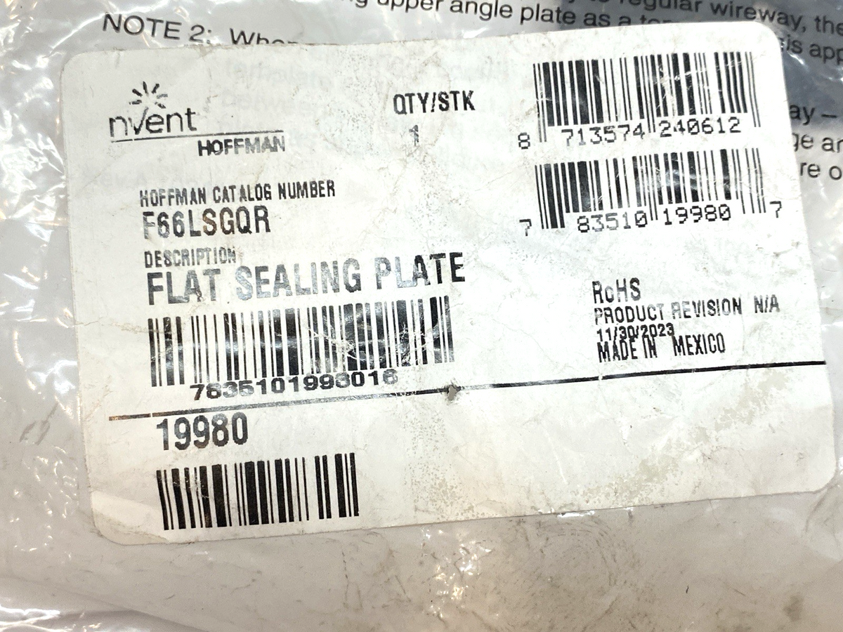 Hoffman F66LSGQR Flat Sealing Plate Cover and Gasket for Wireway 6" x 6" 19980 - Maverick Industrial Sales