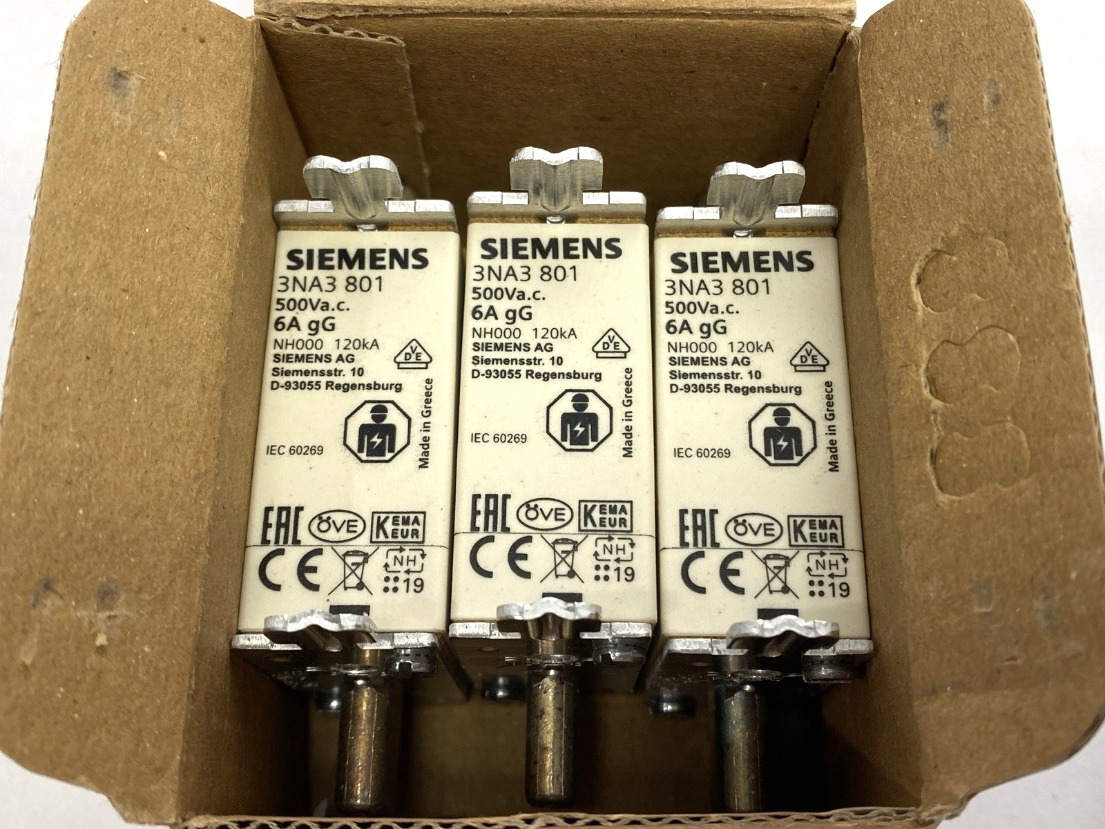 Siemens 3NA3 801 LV HRC Fuse Element 500V PACKAGE OF 3 - Maverick Industrial Sales