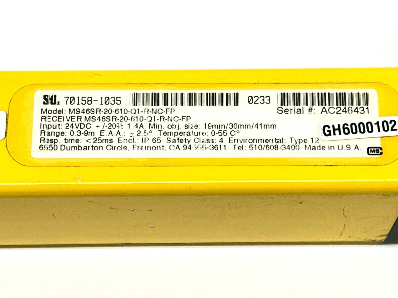 Omron STI MS46SR-20-610-Q1-R-NC-FP Safety Light Curtain Receiver Mini Safe 4600 - Maverick Industrial Sales