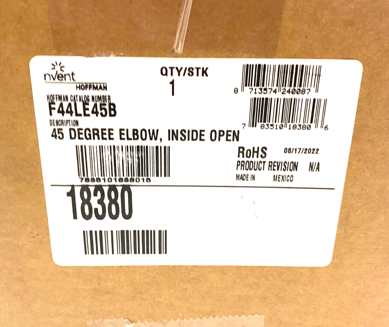 Hoffman F44LE45B nVent 45 Degree Elbow Lay-In Wireway, Inside Open Gray Steel - Maverick Industrial Sales