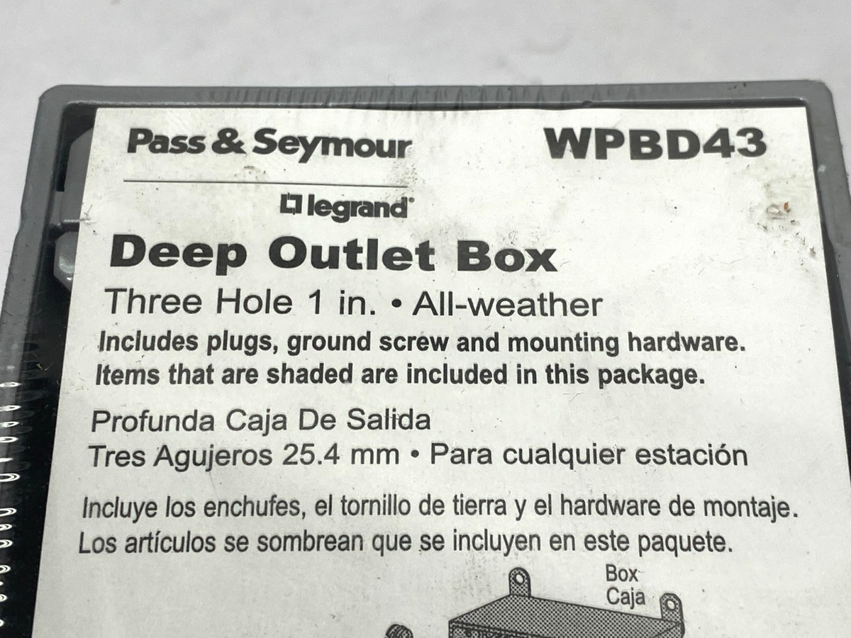 Legrand WPBD43 Weatherproof One Gang Deep Outlet Box, 3-Hole 4.59" H x 2.82" W - Maverick Industrial Sales
