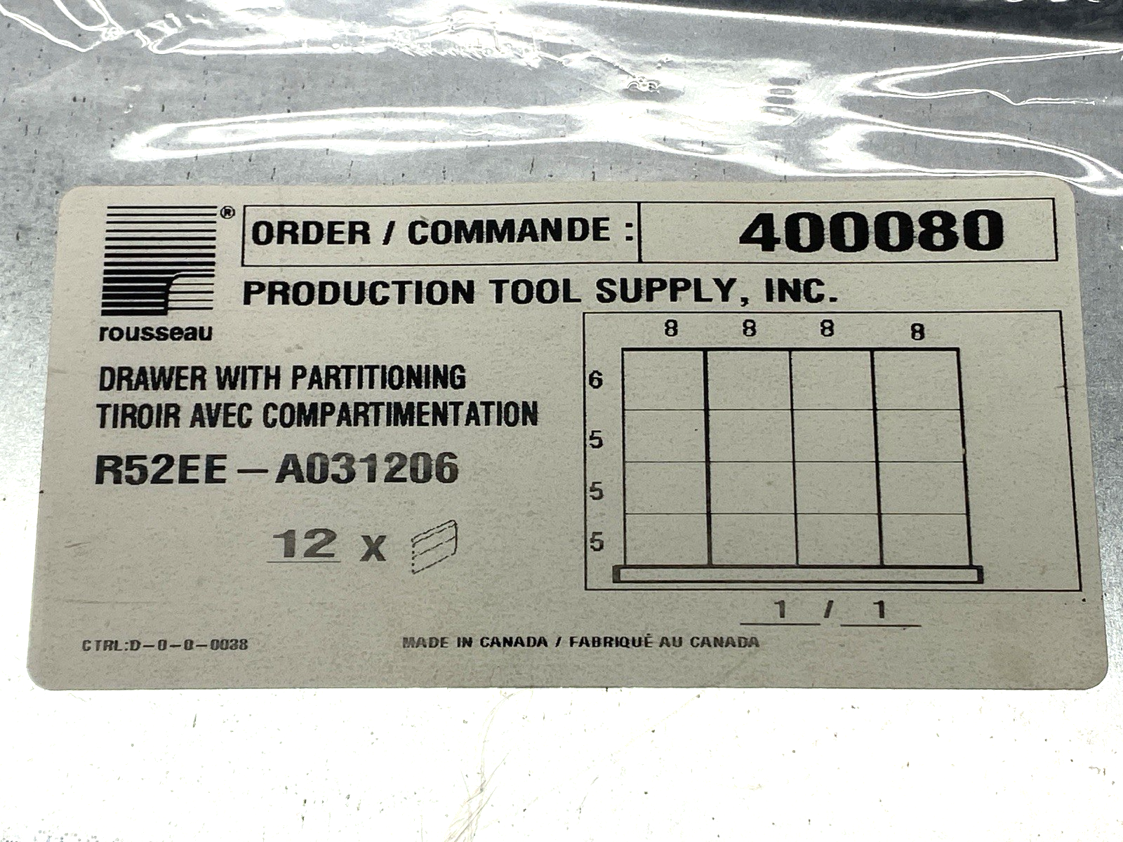 R52EE-A031206 | Rousseau Metal Drawer with Partitioning PKG OF 12 - New - Maverick Industrial Sales