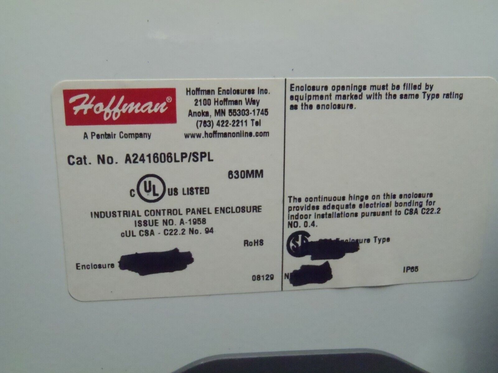 Hoffman A241606LP/SPL Industrial Control Panel Enclosure 24"x16"x6" w/ Window - Maverick Industrial Sales