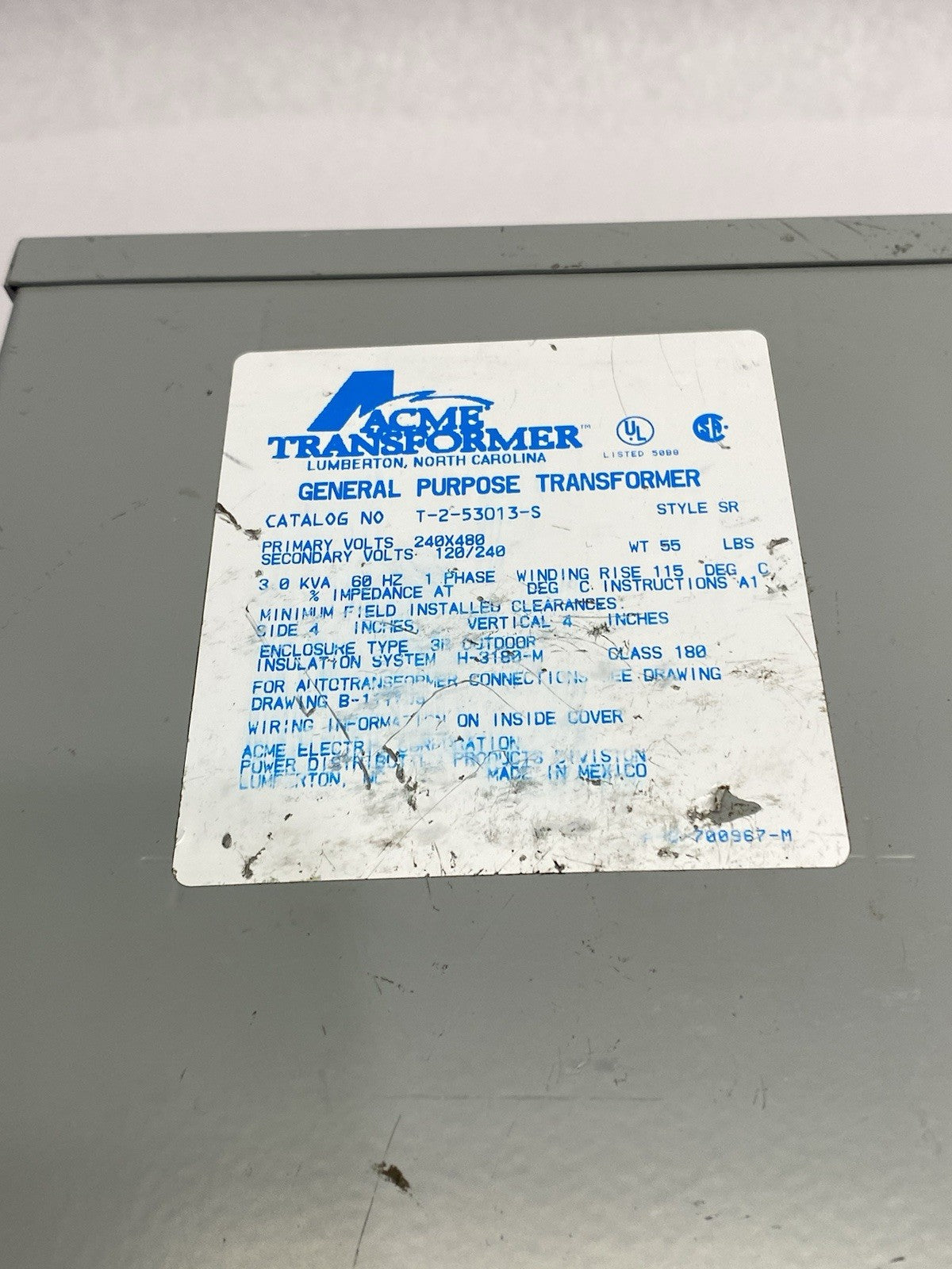 Acme Electric T-2-53013-S Transformer 1-Phase 240X480 - 120/240V, 3kVA - Maverick Industrial Sales