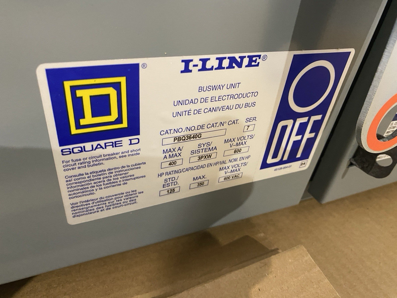 Square D PBQ3640G Plug-in I-Line Busway Fusible 400A 600VAC 3P, 3 fuse + G - Maverick Industrial Sales
