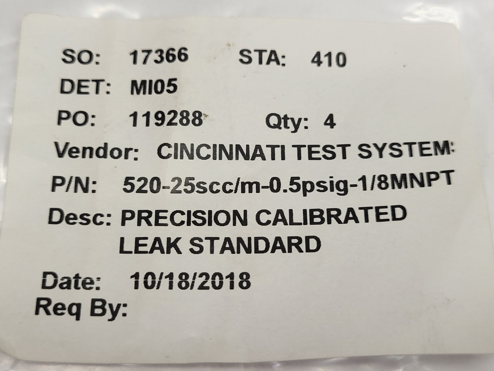 520-25scc/m-0.5psig-1/8MNPT | Cincinnati Test Systems Leak Standard LOT OF 2 - New – Open box - Maverick Industrial Sales