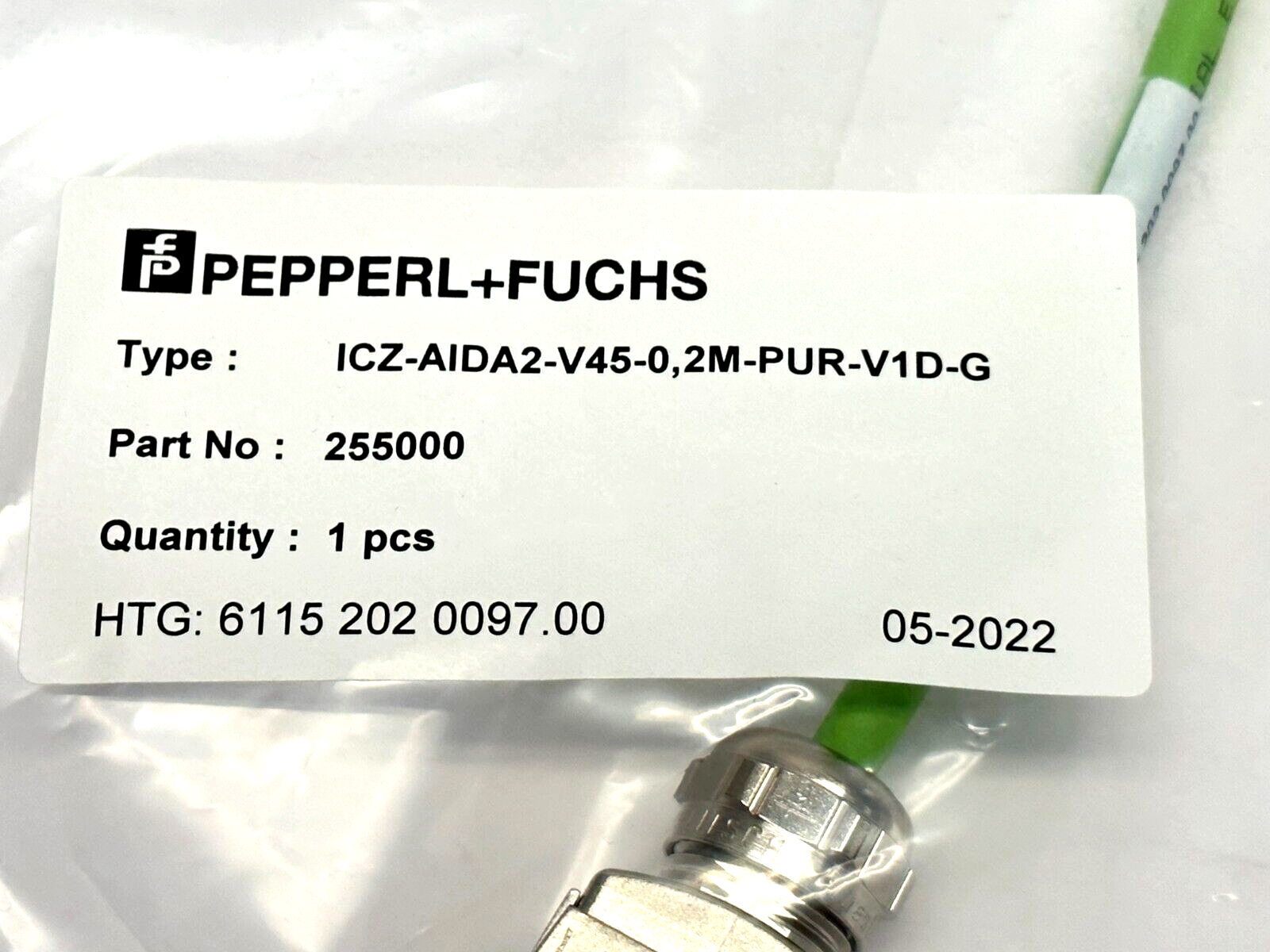 Pepperl+Fuchs ICZ-AIDA2-V45-0,2M-PUR-V1D-G Connection Cable RJ-45 to M12 D-Coded - Maverick Industrial Sales