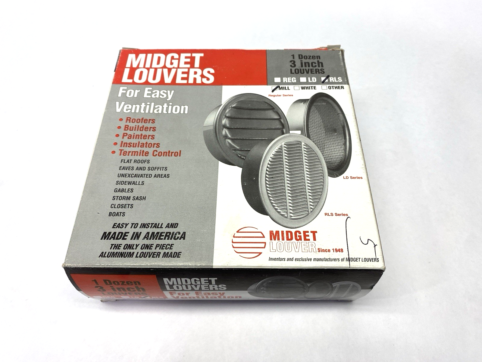 N/A | Midget Louver RLS Mill Aluminum Louver 3" BOX OF 12 - New – Open box - Maverick Industrial Sales
