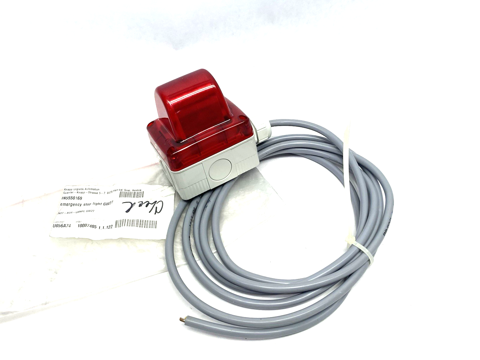 Knapp IN5550169 Emergency Stop Signal Light Assembly, Red GW27 w/ Lead Cable - Maverick Industrial Sales