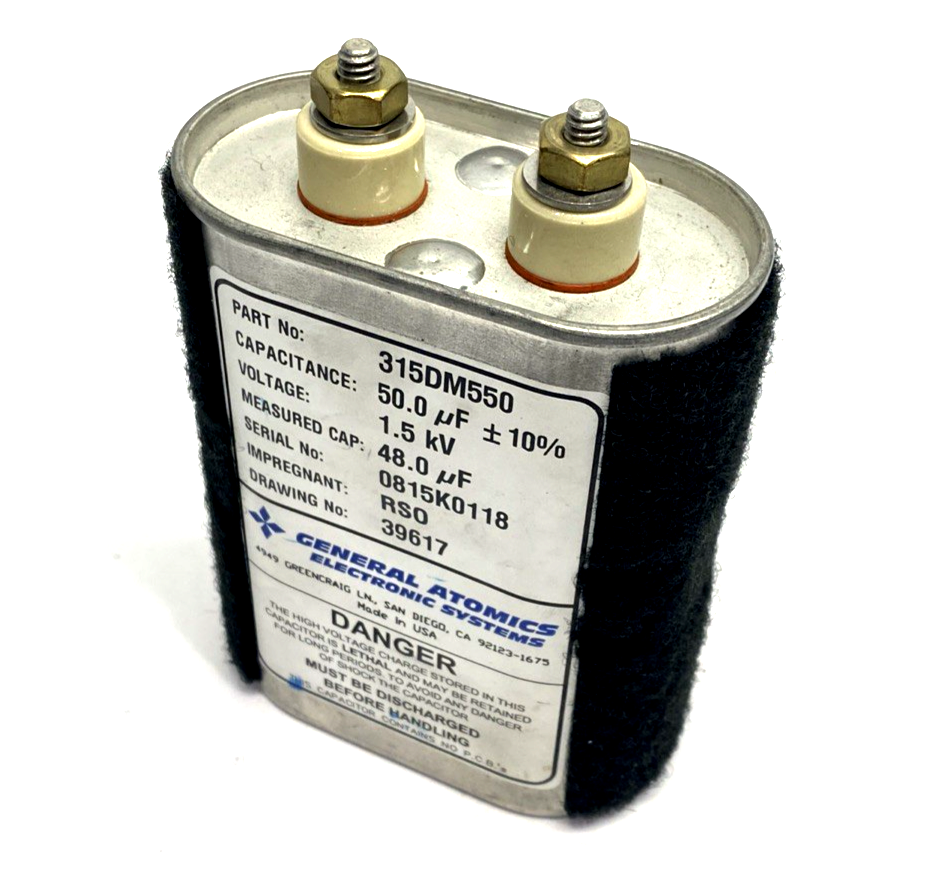315DM550 | General Atomics Electronic Systems Capacitor 50µF 1.5kV 16A RMS - Used - Maverick Industrial Sales