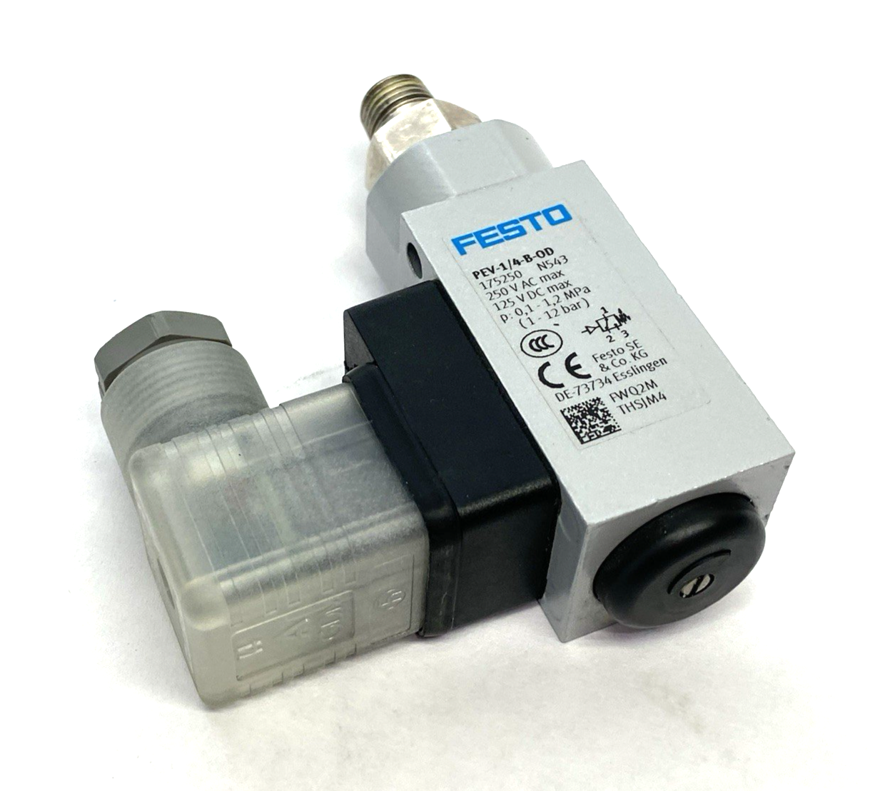 | Festo PEV-1/4-B-OD Pressure Switch, Relative Pressure, EN 60947-5-1, 175250 - Used - Maverick Industrial Sales