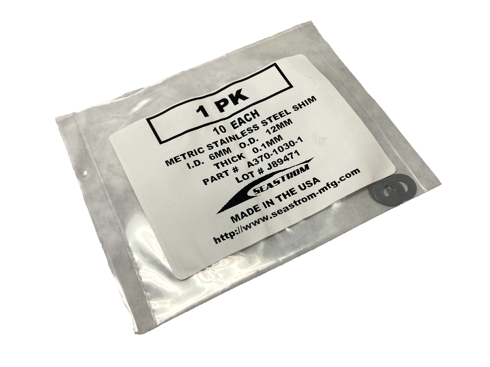A370-1030-1 | Seastrom Stainless Steel Shim 6mm ID 12mm OD .1mm Thick PKG OF 10 - New - Maverick Industrial Sales