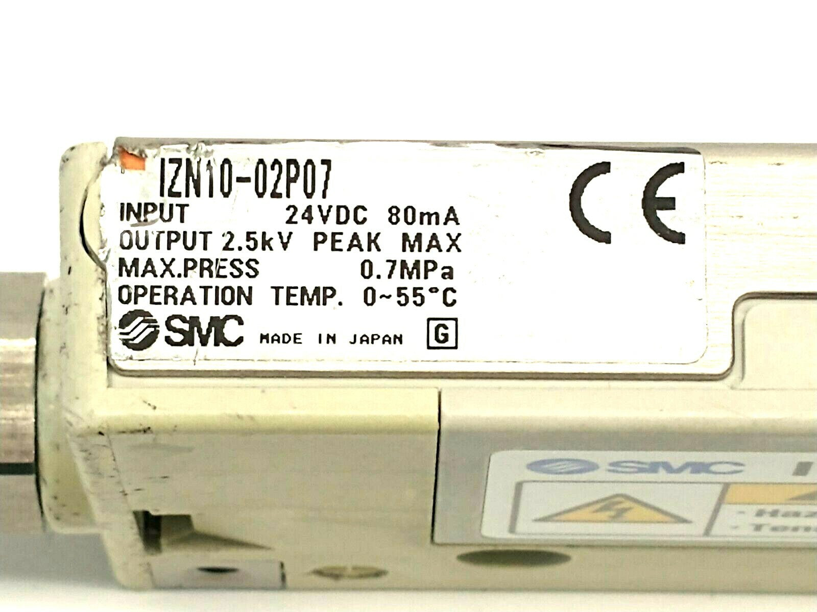 IZN10-02P07 | SMC Nozzle Type Ionizer 24VDC 80mA - Used - Maverick Industrial Sales