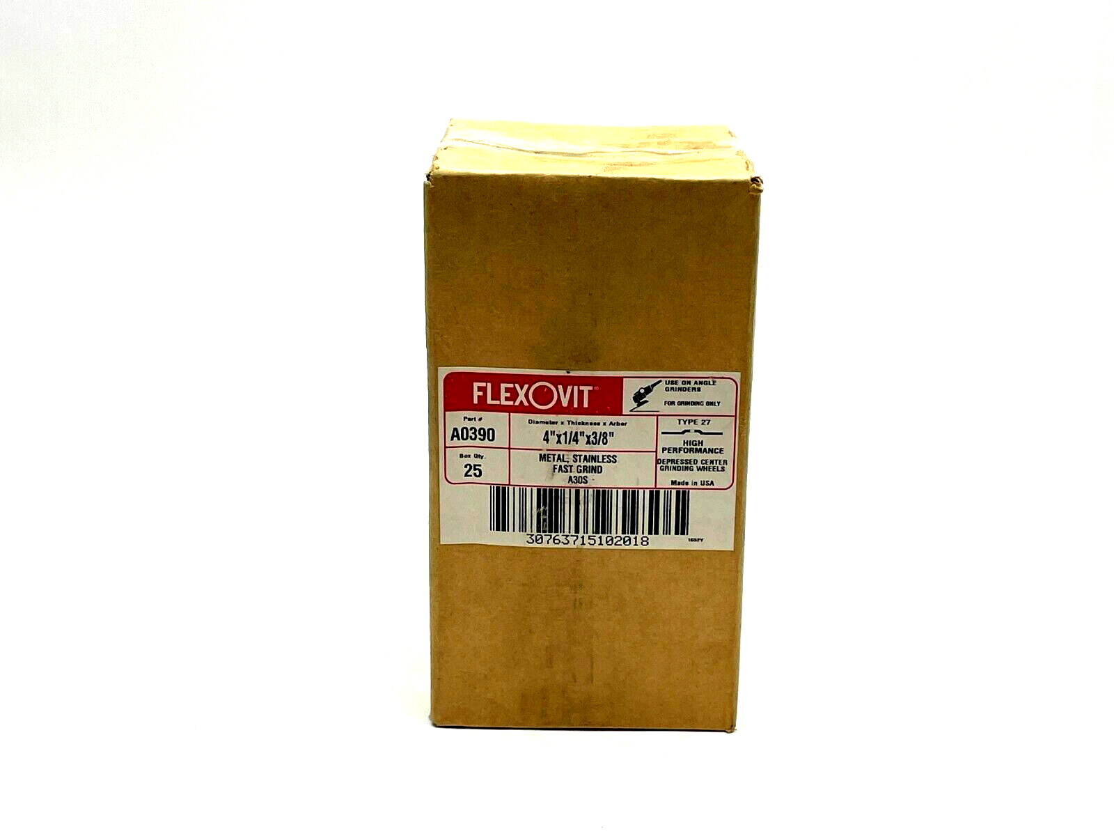 A0390 | Flexovit Grinding Wheel Type 27 3/8" Arbor 1/4" Thick 4" Dia. PKG OF 25 - New - Maverick Industrial Sales