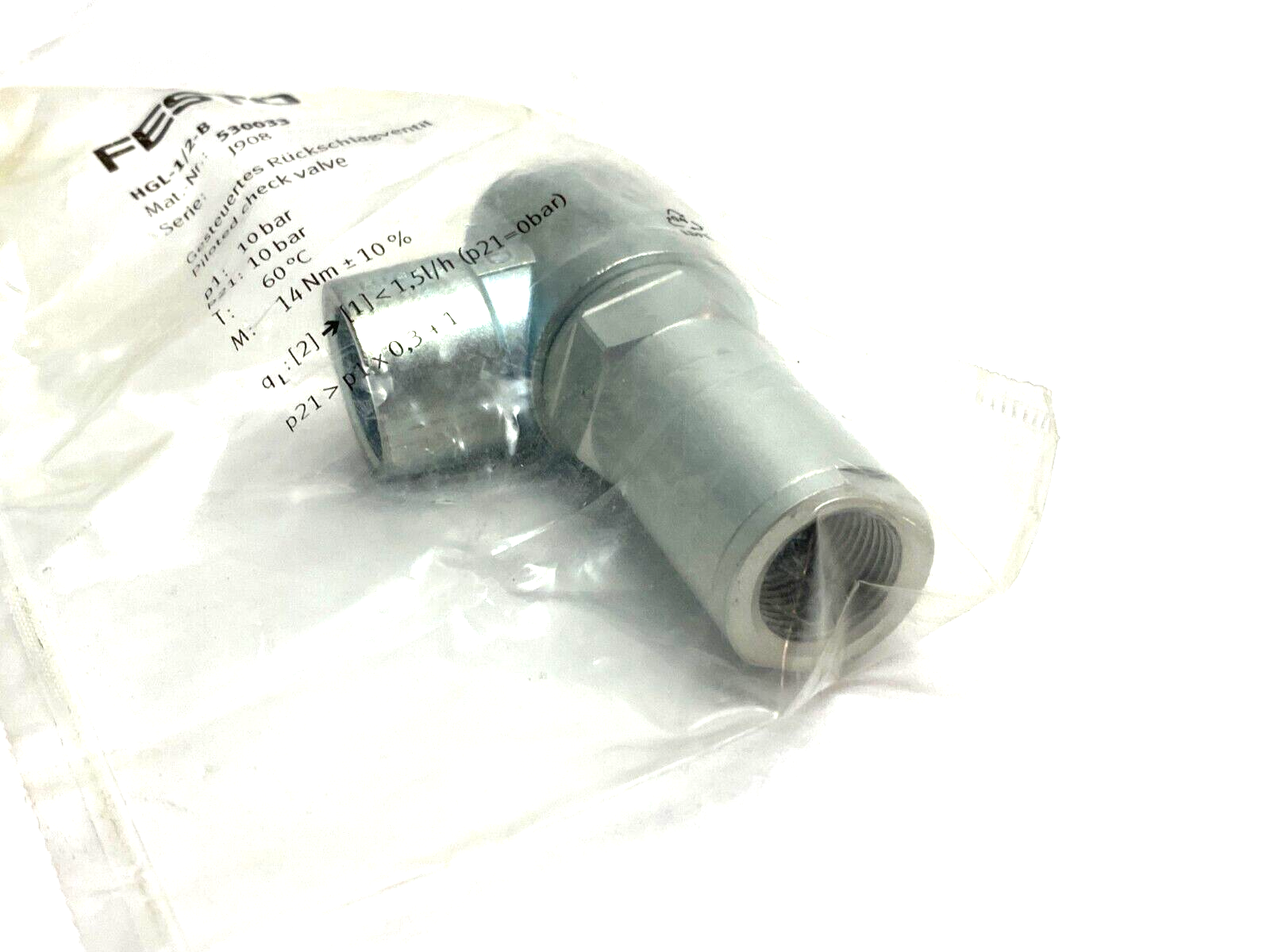 Festo HGL-1/2-B Piloted Check Valve J908, 530033 - Maverick Industrial Sales
