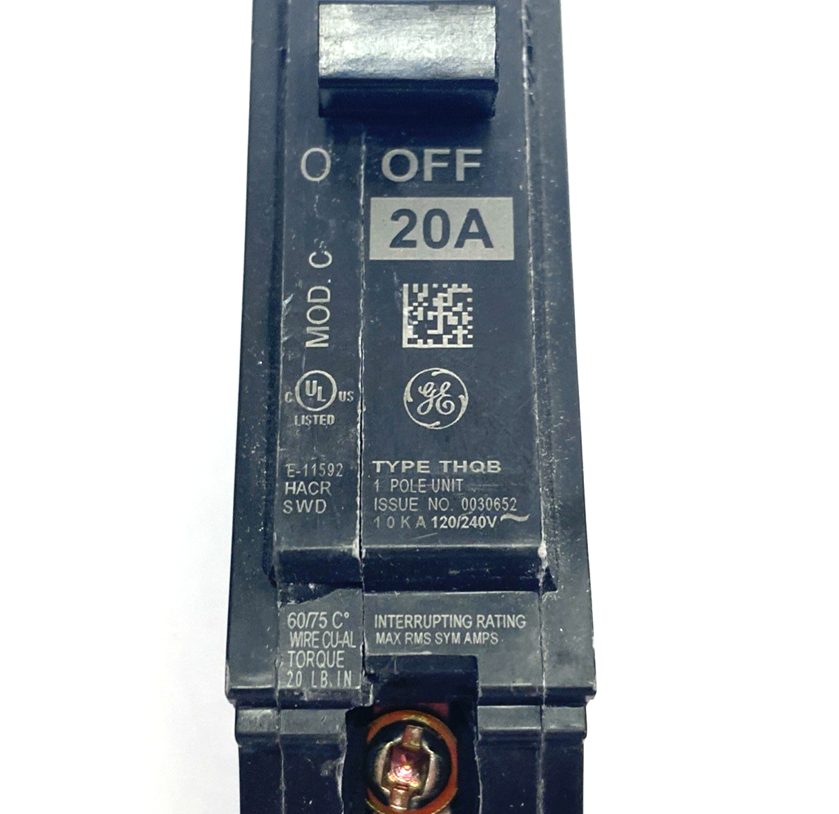 General Electric 30652 20A Circuit Breaker 1-Pole Type THQB HACR SWD, MOD. C - Maverick Industrial Sales