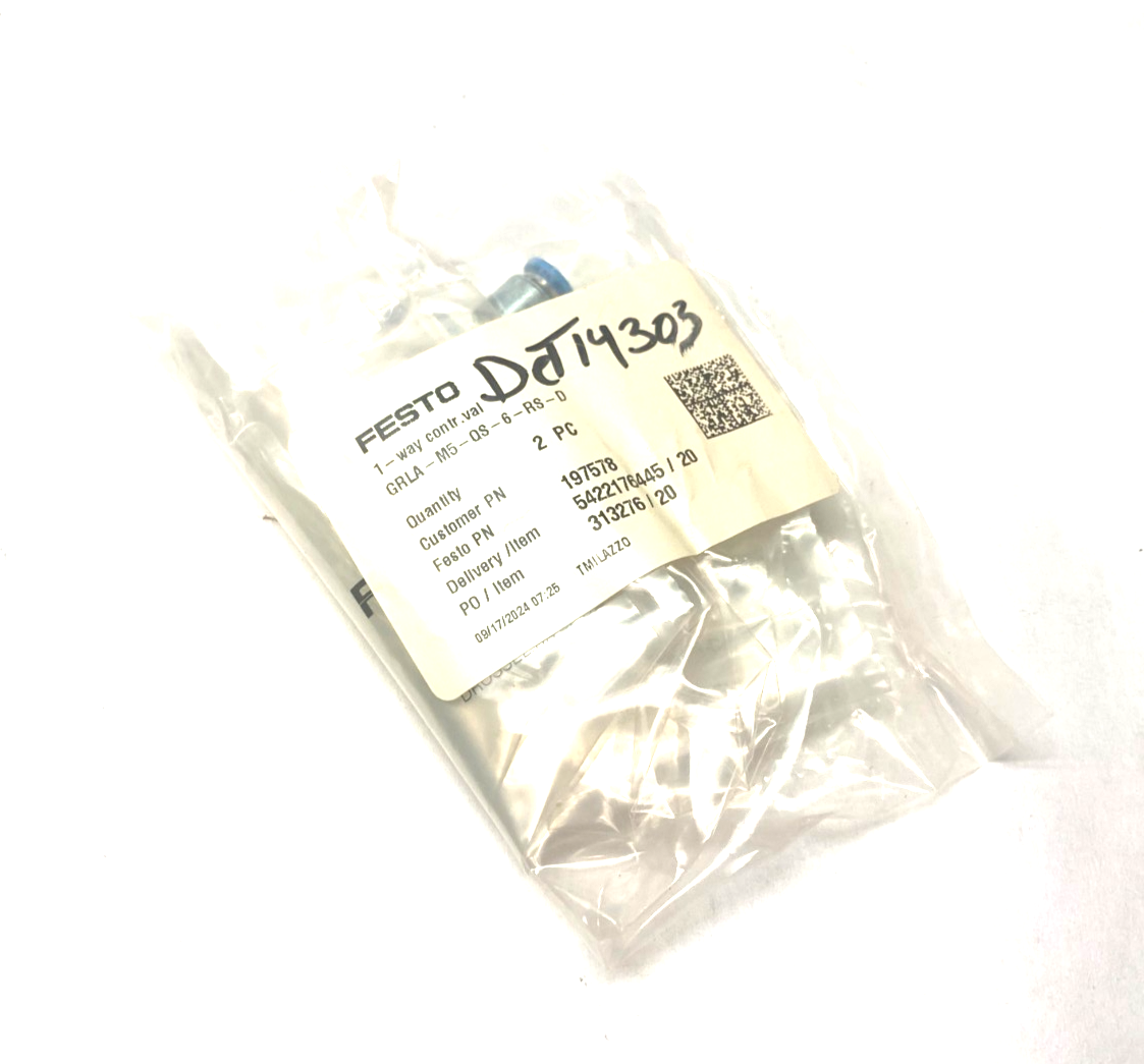 Festo GRLA-M5-QS-6-RS-D One-Way Flow Control Valve Fitting 197578 PKG OF 2 - Maverick Industrial Sales