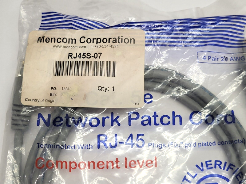 Mencom RJ45S-07 Network Patch Cord RJ-45 LOT OF 2 - Maverick Industrial Sales