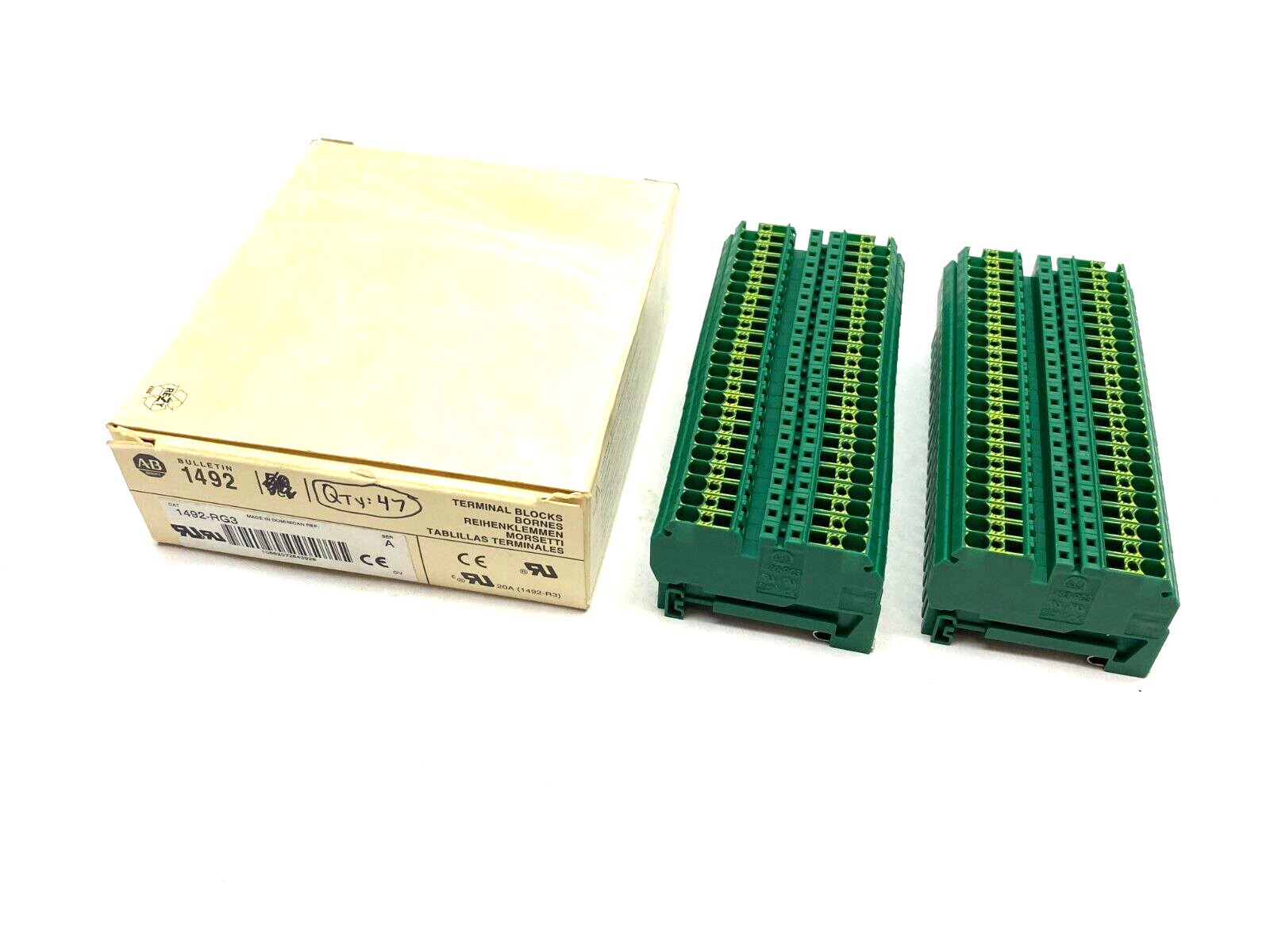 Allen Bradley 1492-RG3 Ser. A Green 2-Wire Terminal Block BOX OF 47 - Maverick Industrial Sales