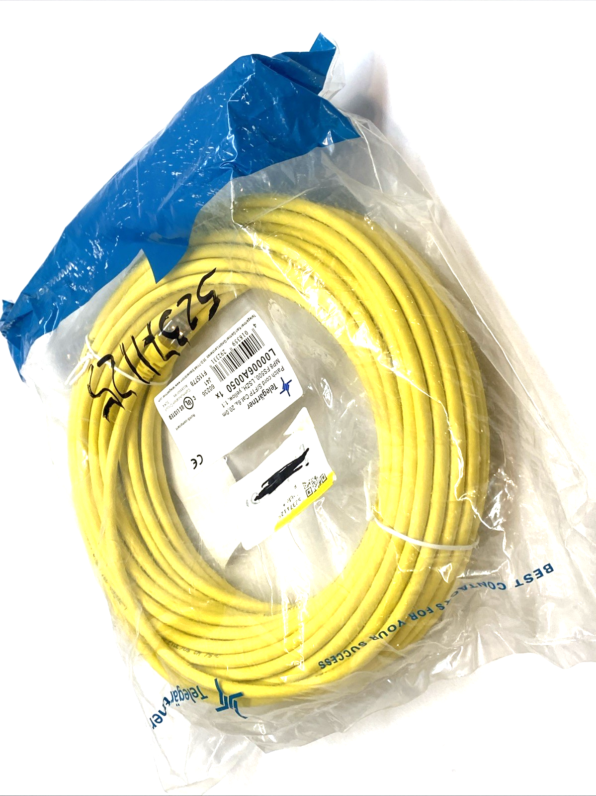 L00006A0050 | Telegärtner Cat6A S/FTP RJ45 Patch Cable 20 m Yellow LSZH 100009131 - New - Maverick Industrial Sales