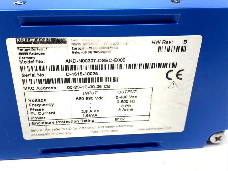 Kollmorgen AKD-N00307-DSEC-E000 HW Rev: B Decentralized Servo Drive - Maverick Industrial Sales