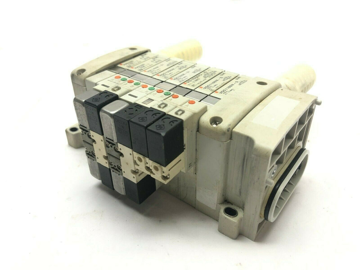 VV5QC11-08C6FD0 | SMC Manifold Base w/ Solenoids - For parts or not working - Maverick Industrial Sales