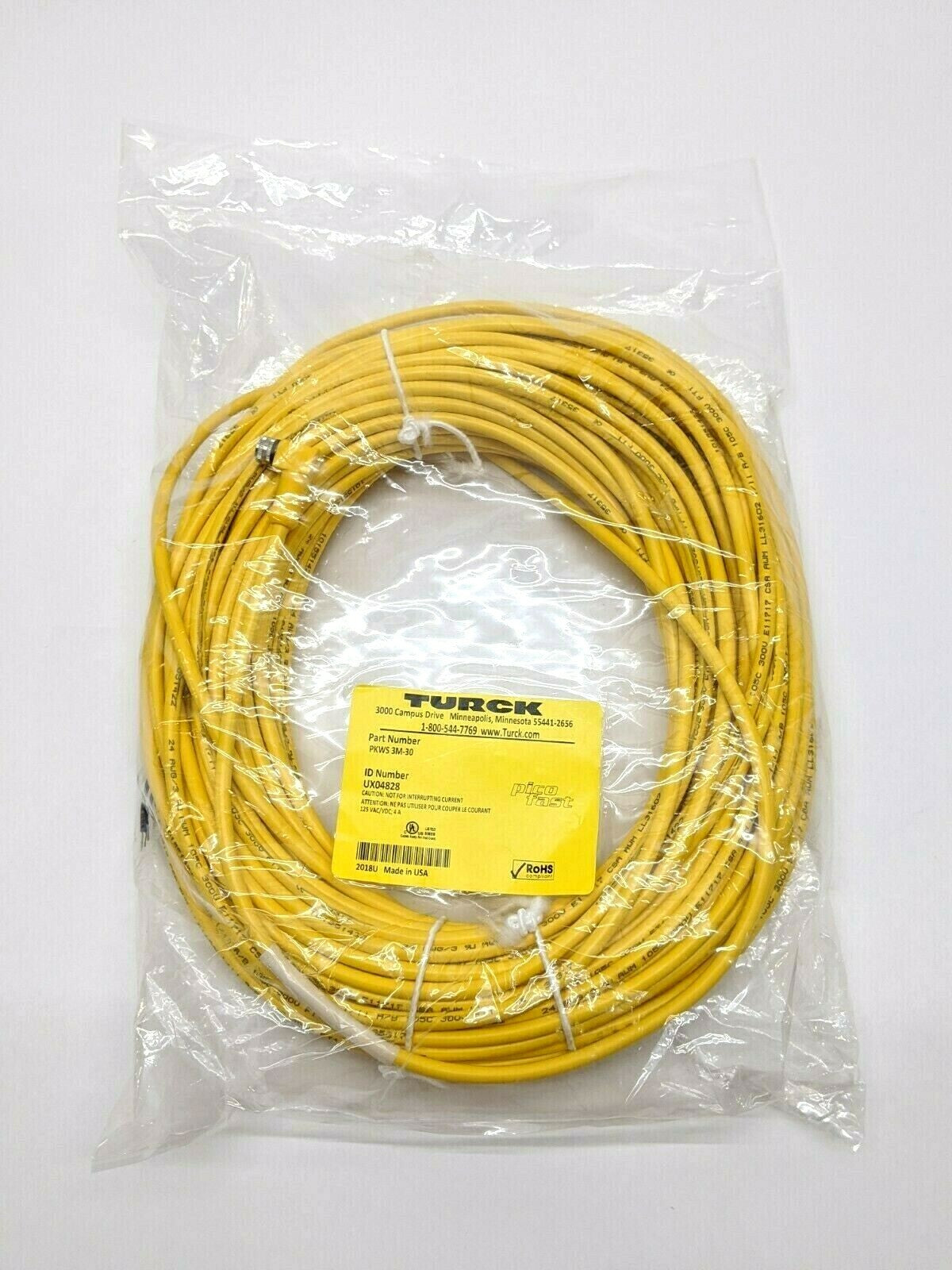 PKWS 3M-30 | Turck Picofast Single Ended Cordset 3 Pin Female UX04828 - New - Maverick Industrial Sales